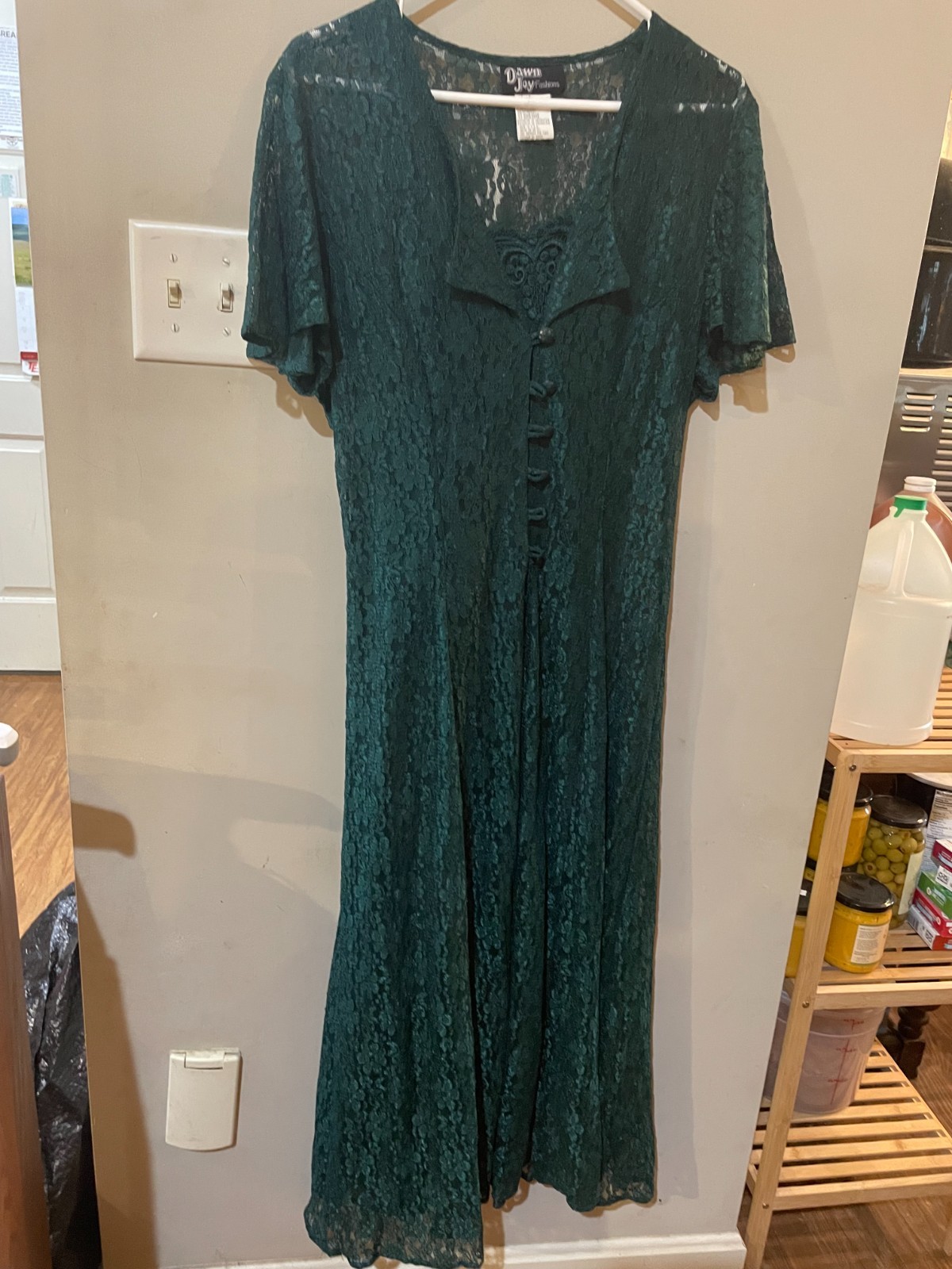 Vintage Hunter green dress with lace overlay