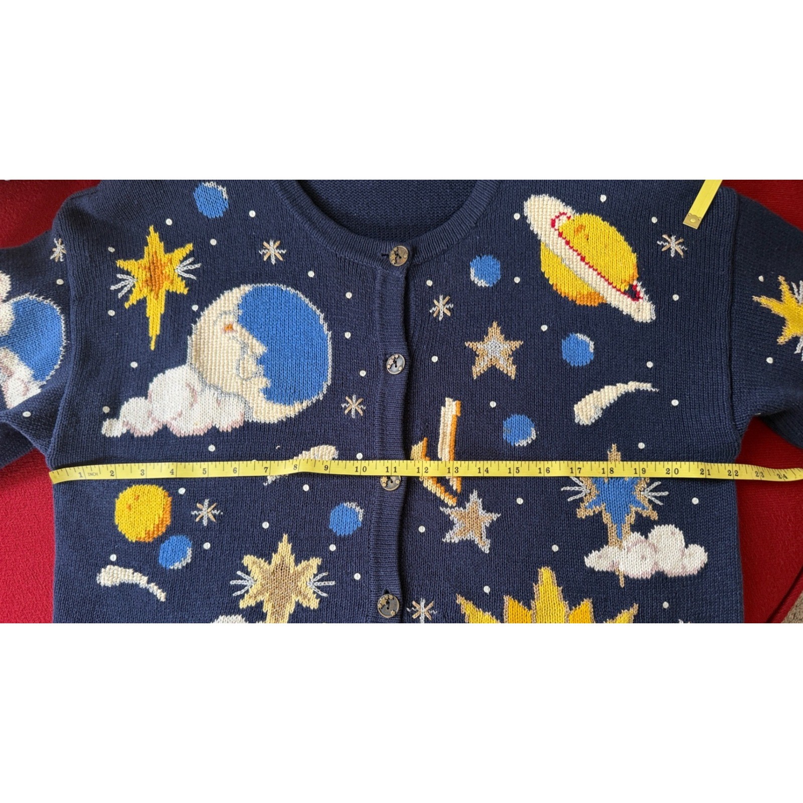 Design Options Celestial Cardigan L Navy Sun Moon Stars Vintage Whimsigoth Fairy
