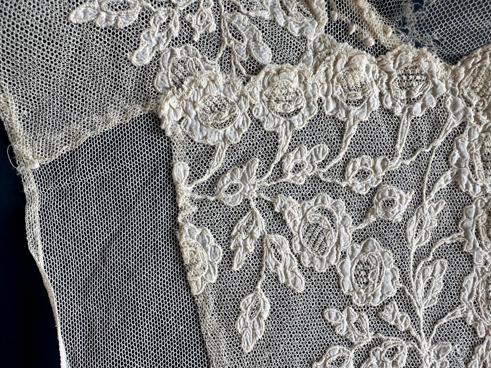 Antique Carrickmacross Lace Handmade Chemisette False Front with Choker Collar