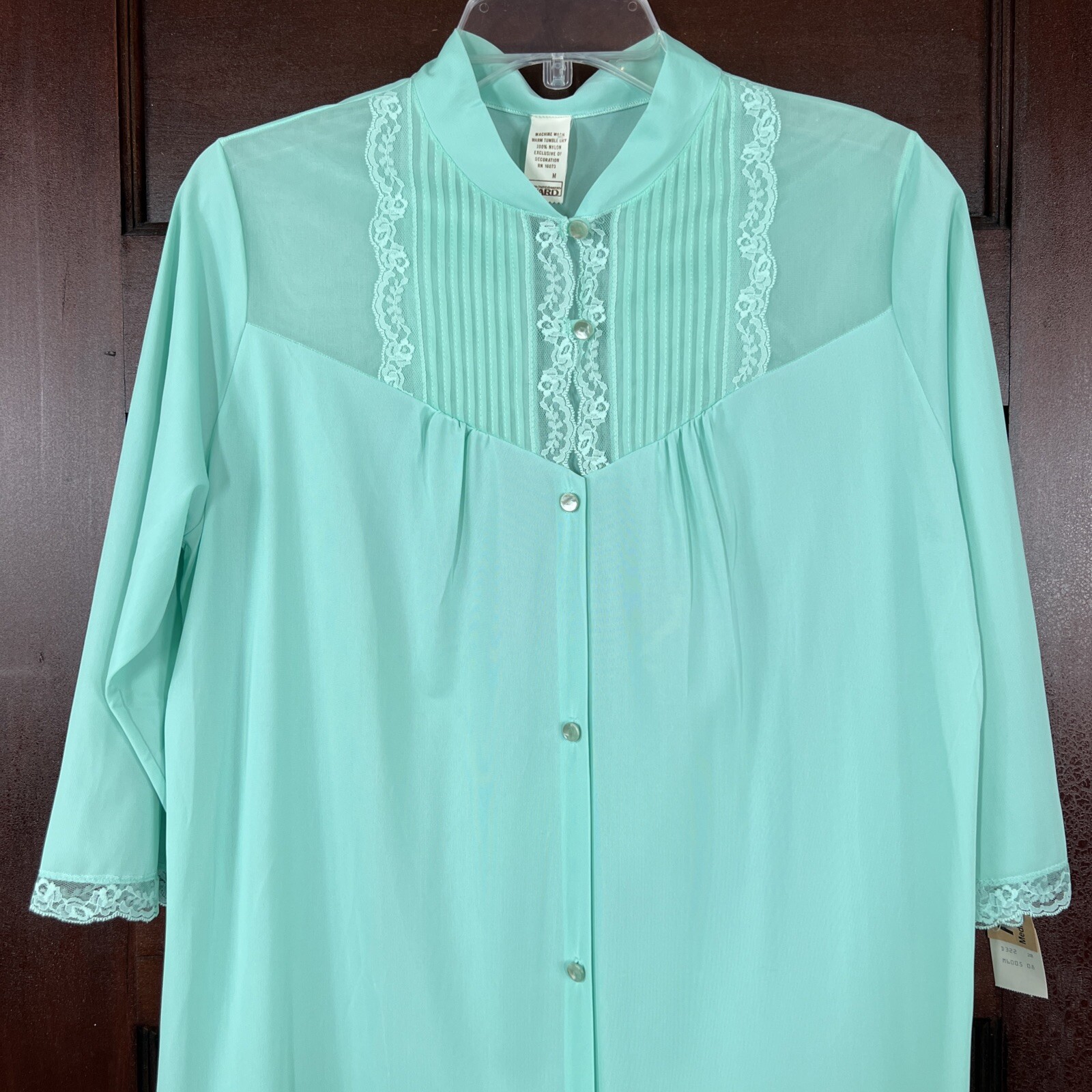 VTG Montgomery Ward Women’s Medium Mint Green Sheer Long Robe Buttons Pocket NWT