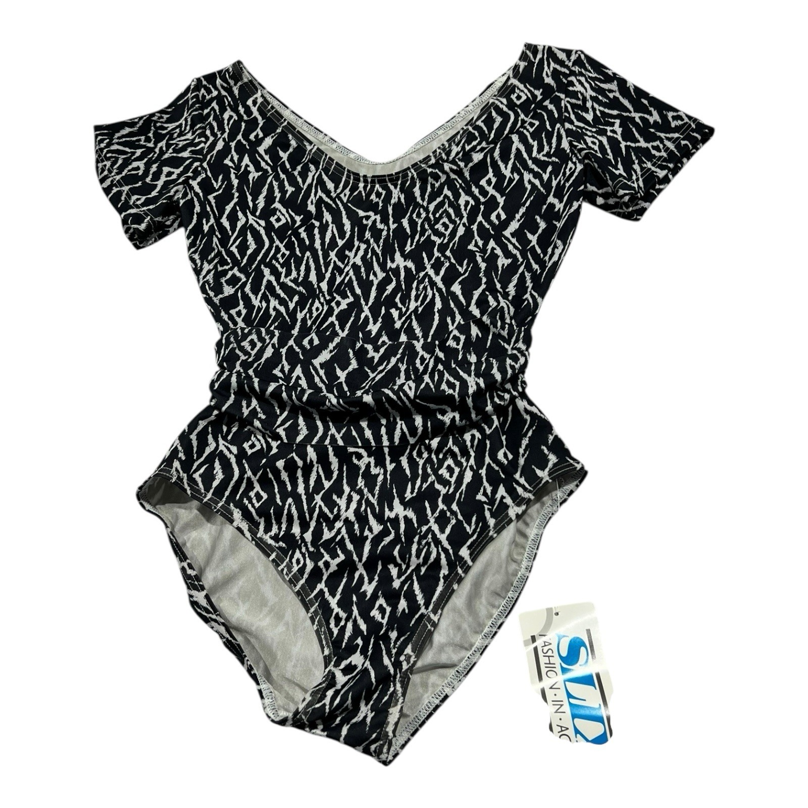 VTG Slix One PIece Black White Tribal Animal Swimsuit 60’s Medium Rare England