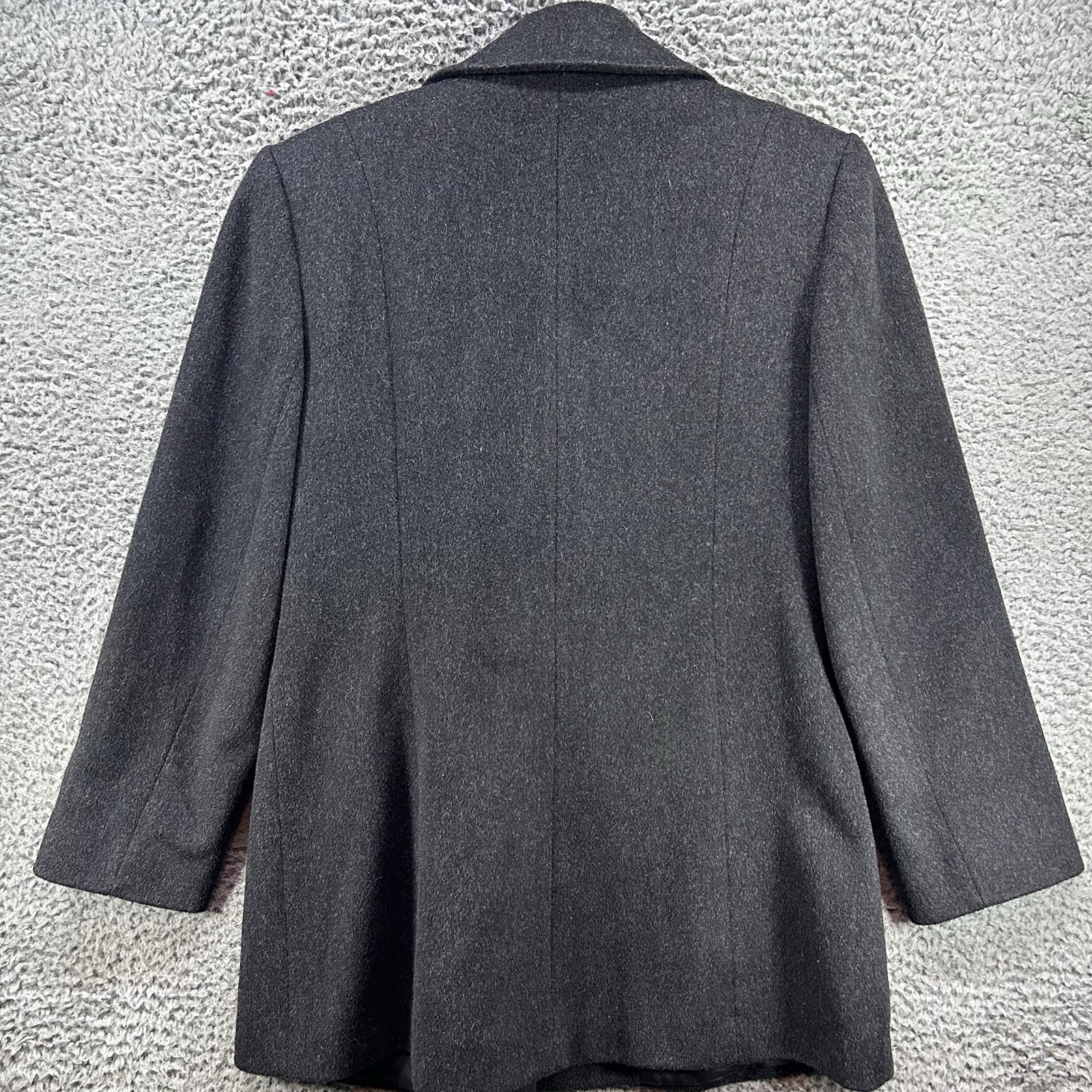 Vtg Anne Klein Sz 6 Double Breasted 100% Wool Charcoal Gray Winter Luxury Classy