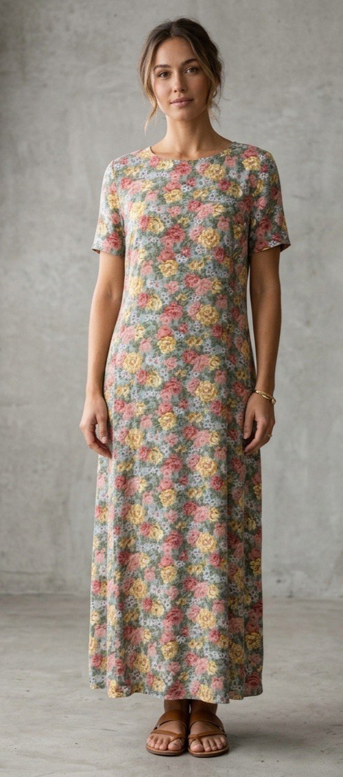 Vintage 90s Y2K Blue Floral Maxi Dress BOHO modest Prairie Cottagecore No Brand