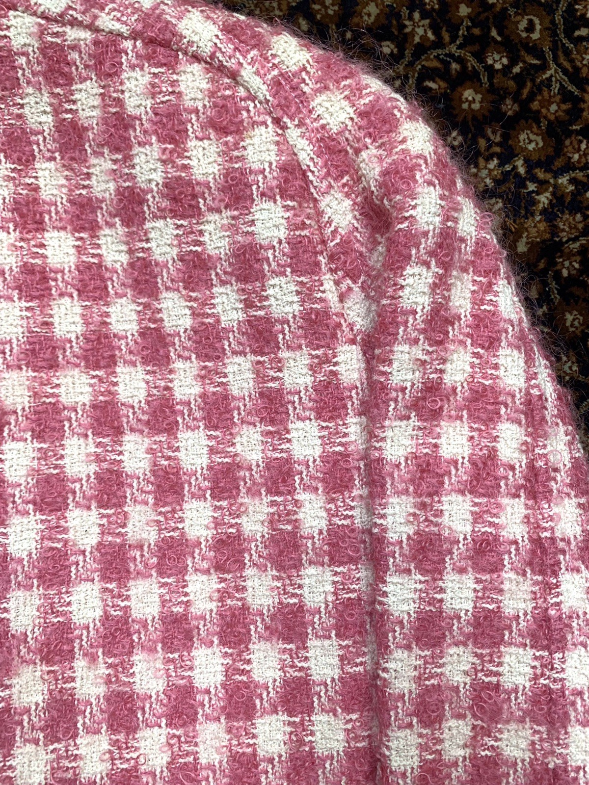 Vtg Courreges Skirt Suit Mohair Boucle Tweed Pink White Checks Womens 40 France