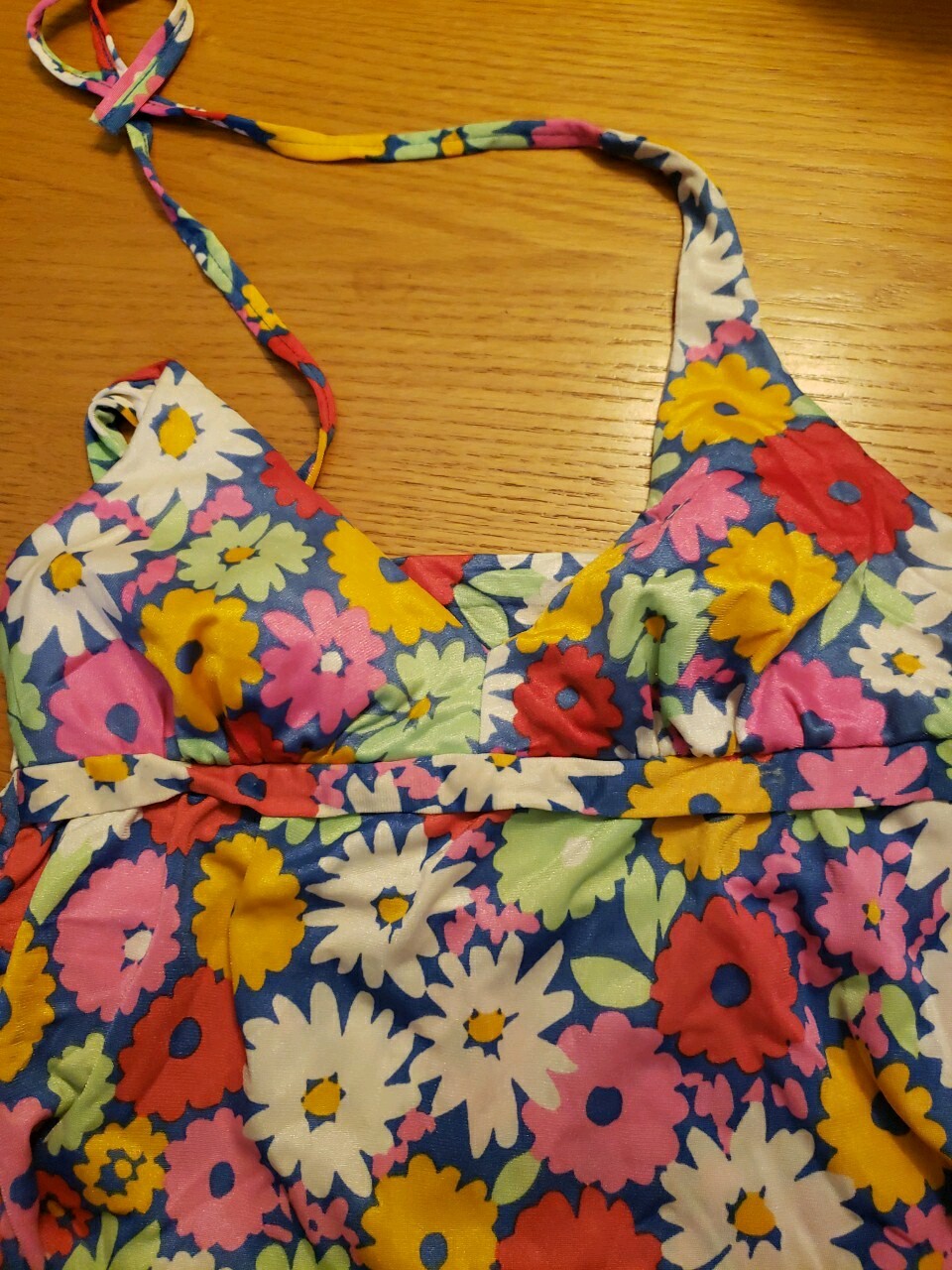 VTG 60s/70s Sears Jr. Bazaar Halter Flower Power Tankini Swim Top Sz XS? FLAWS
