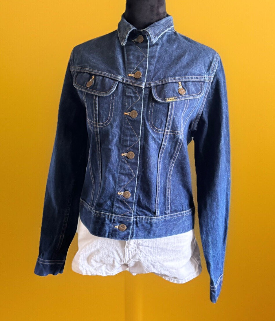 70s Ms LEE Rider Trucker Jacket.zig Zag Stitch.dark Wash.Small.