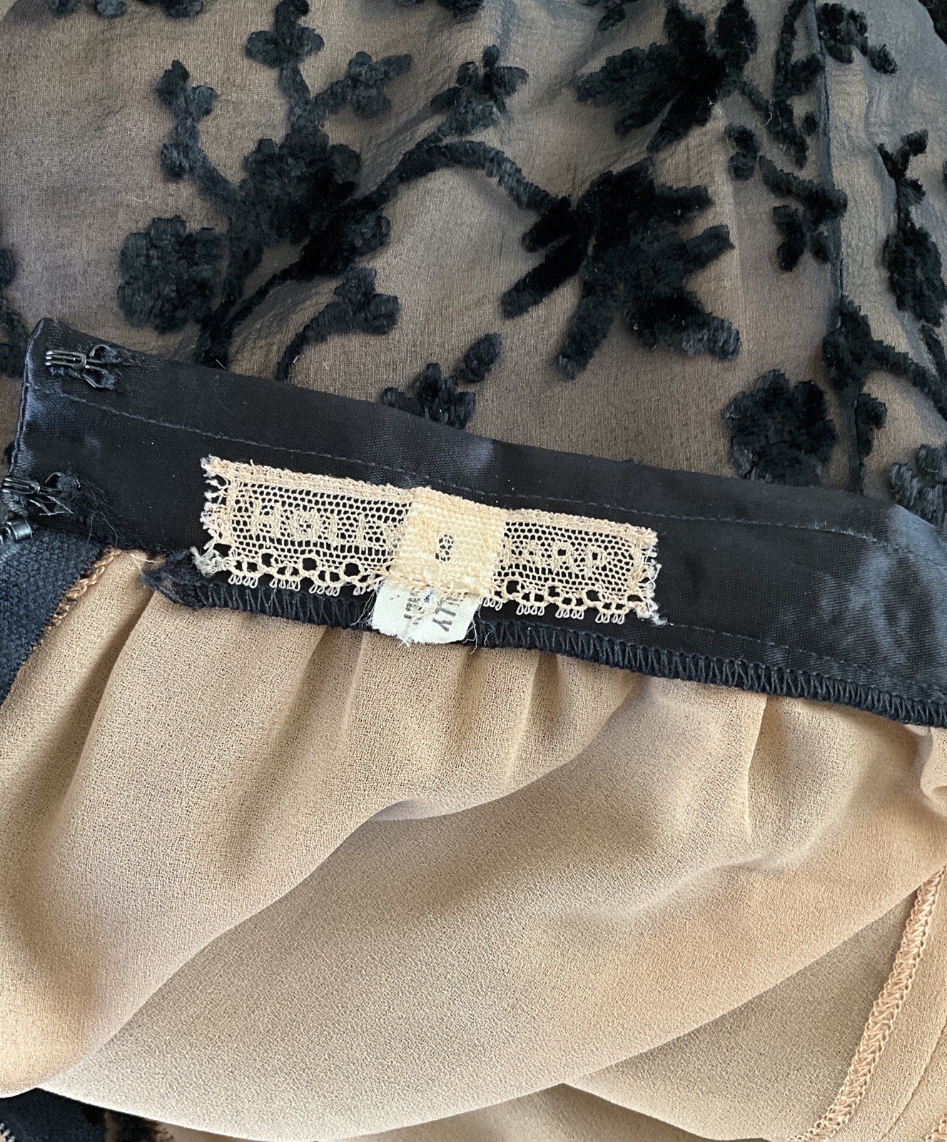 Vintage 1970’s Holly Harp Nude and Black Silk Devore Skirt