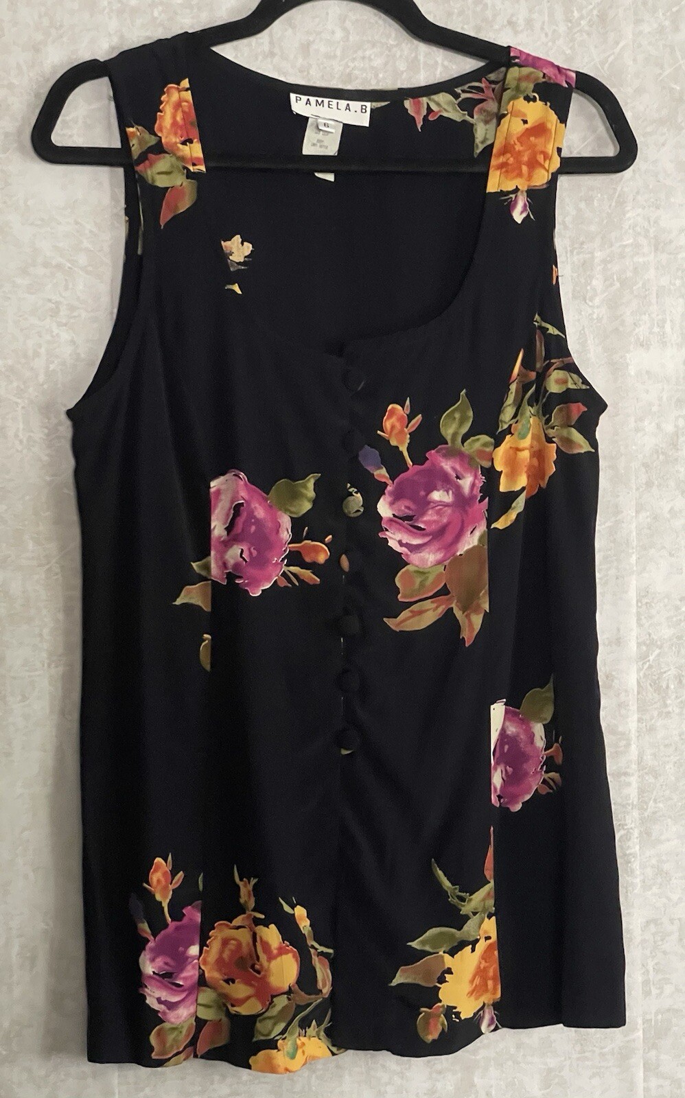 VTG Pamela.B Button Up Blouse/Side Button Blk Floral Maxi Skirt Set Size 6.