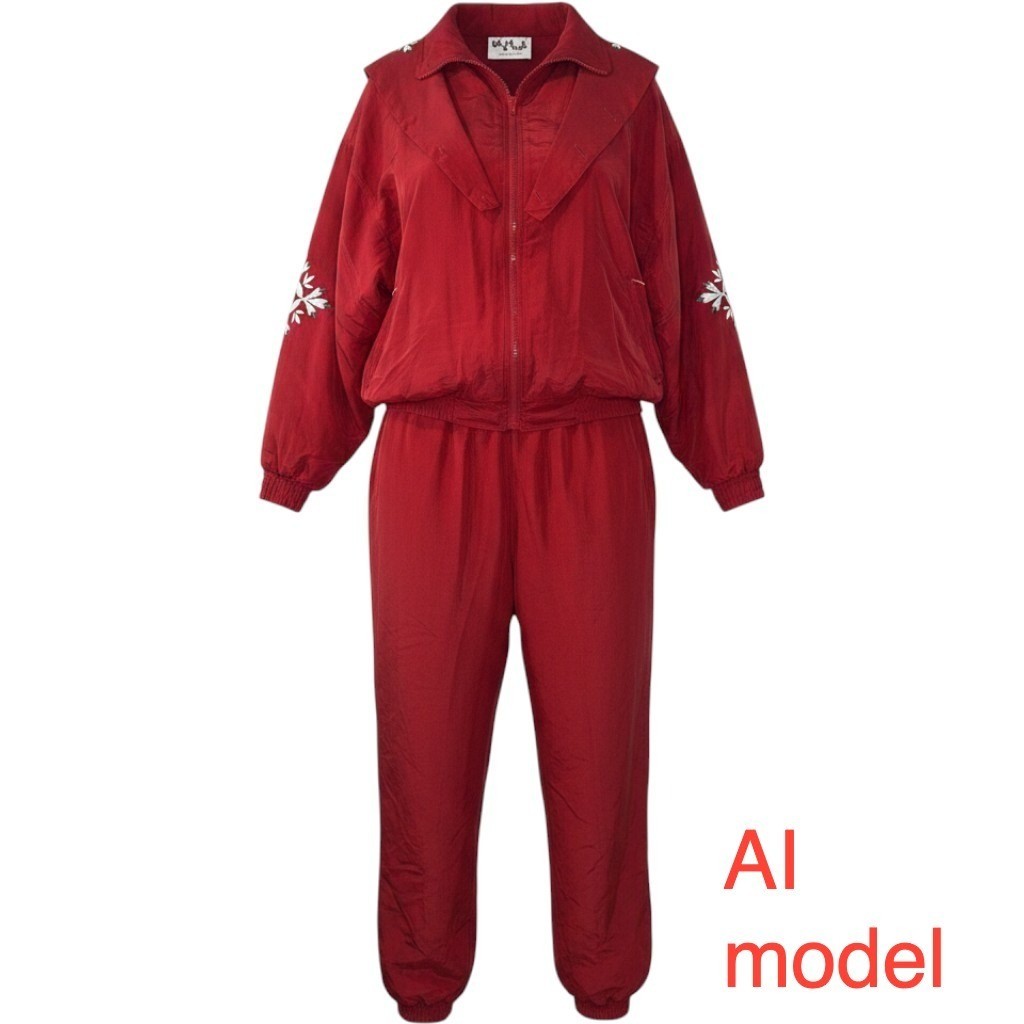 Vintage Red Embroidered Tracksuit Set Hooded Jacket & Pants Womens Sku 3