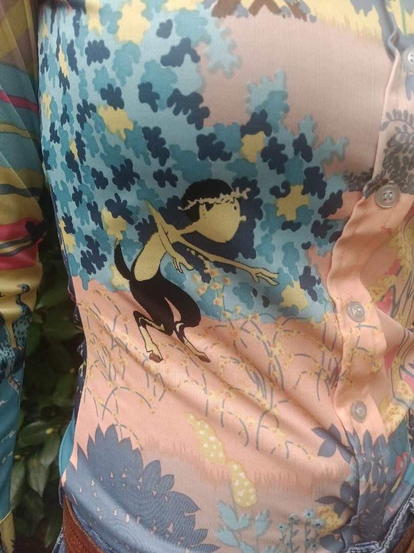 vintage 70s women polyester SULTRA Faun In The Woods shirt size med psychedelic