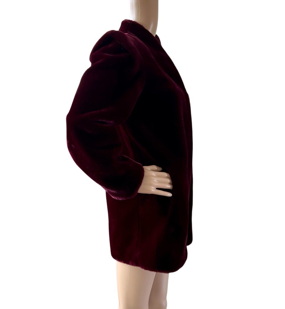 Sasson NY Paris Vtg 1980’s Plush Faux Fur Coat Wine Burgundy Sz 6