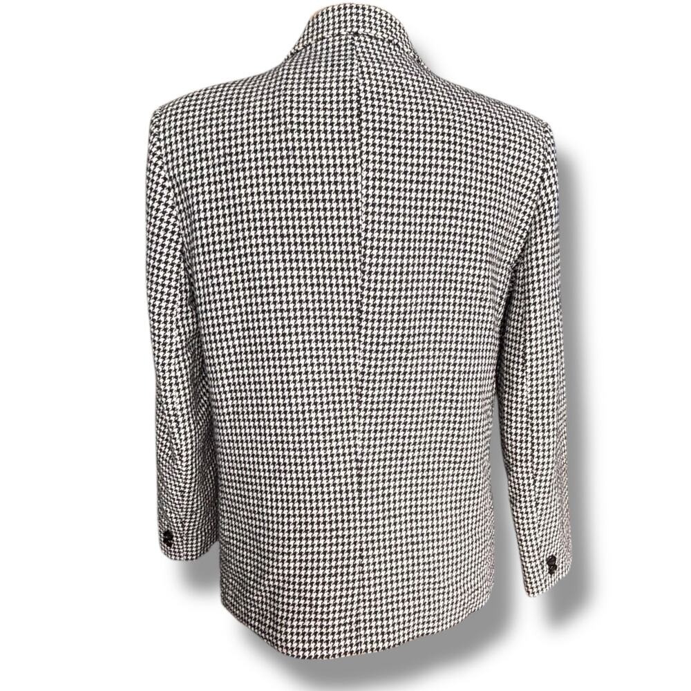 Vintage 80s Dumas Black White Houndstooth Wool Blazer USA Union Made Medium