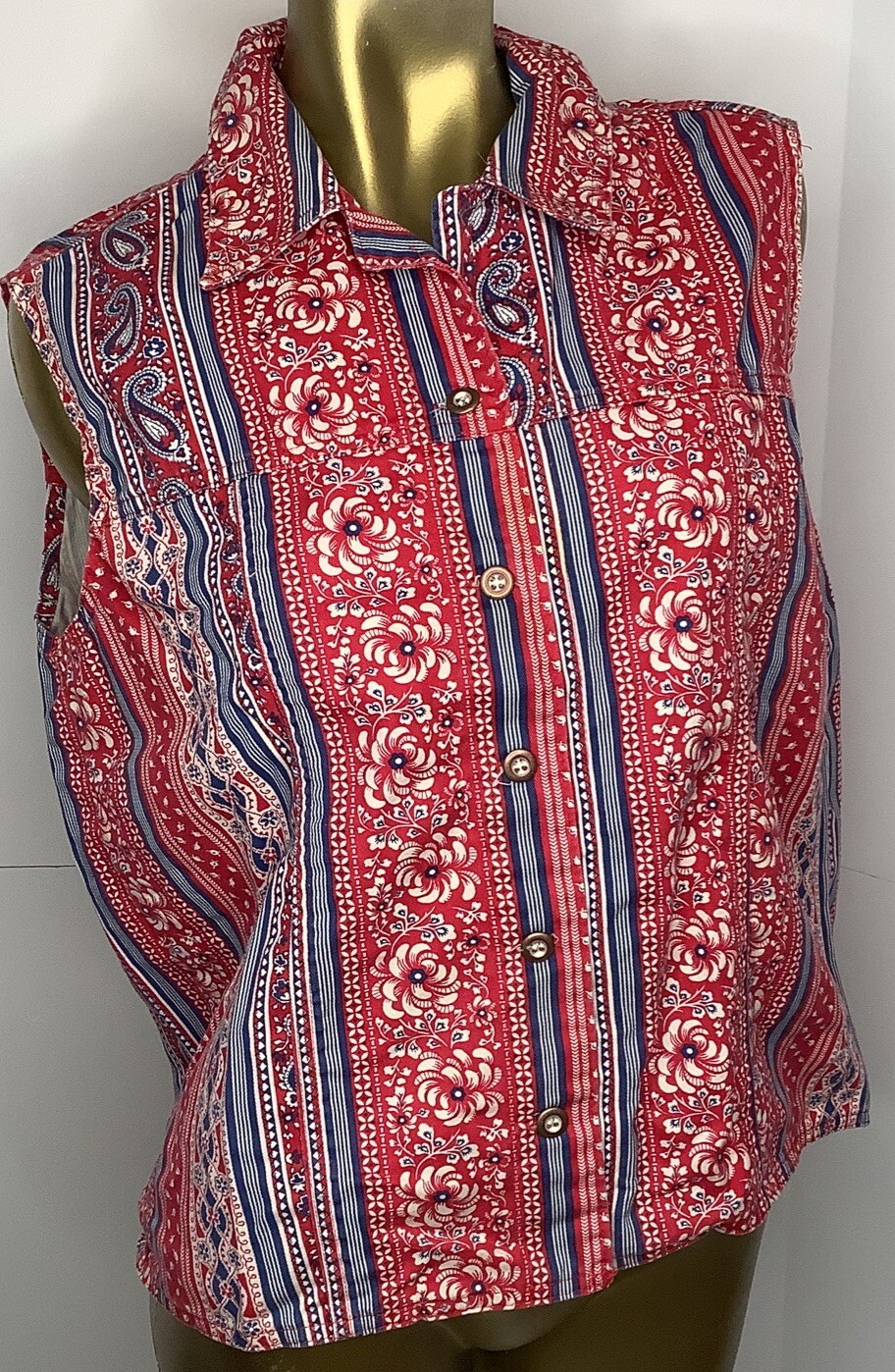 Vintage 90‘s Women’s Vivaldi Jeanswear Sleeveless Shirt Large Vest Flowers USA