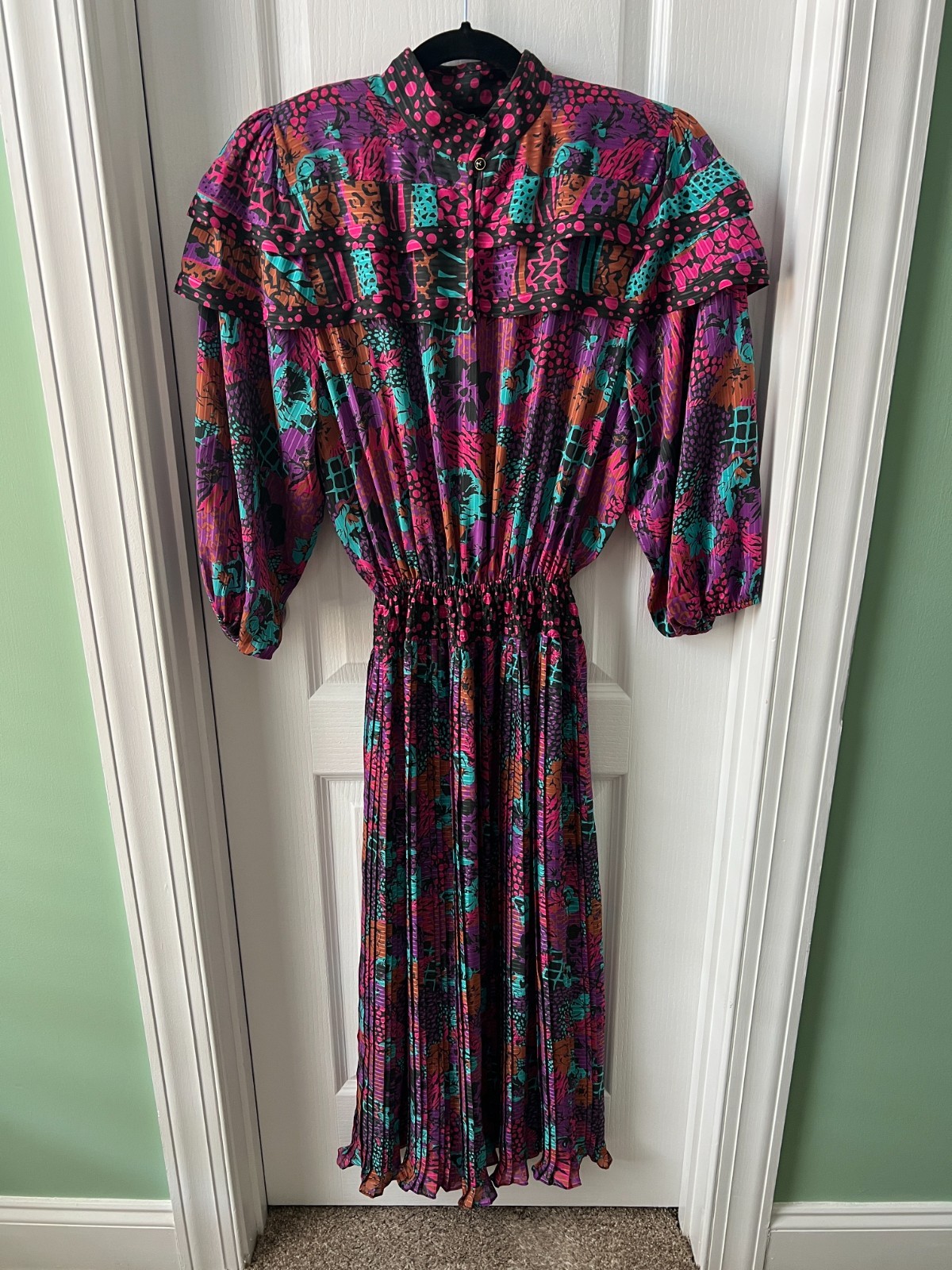 Vintage Diane Freis Dress 1980’s Georgette Colorful Floral Pleated Size M ?