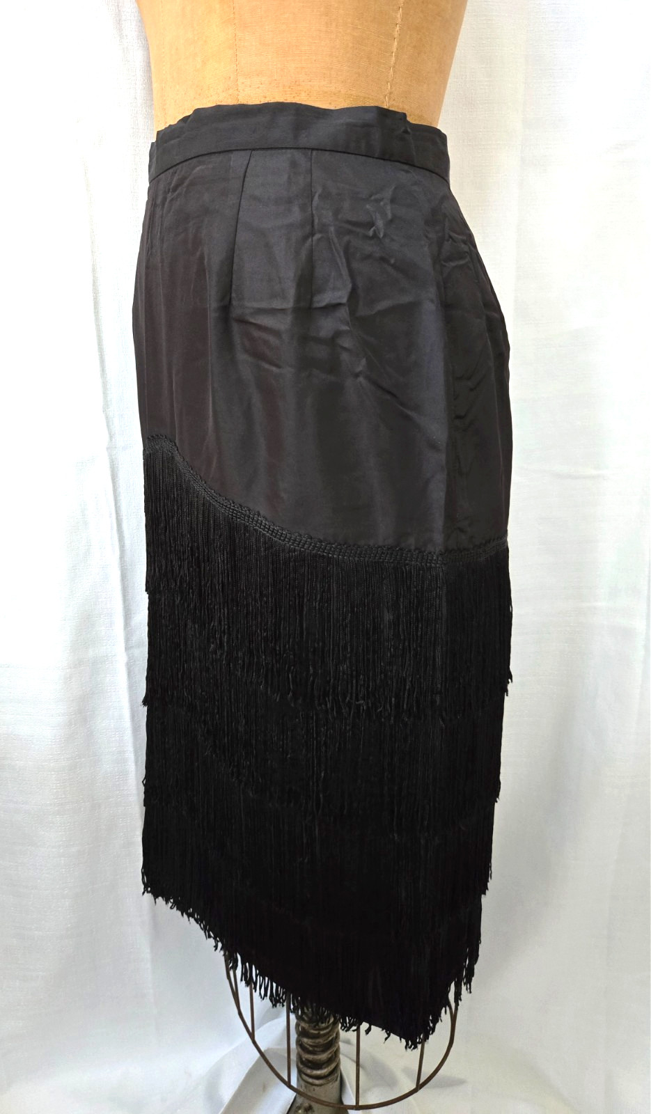 Vtg 80s Black Pencil Skirt Layered Fringe New Wave Retro Club Rockabilly Pinup 8