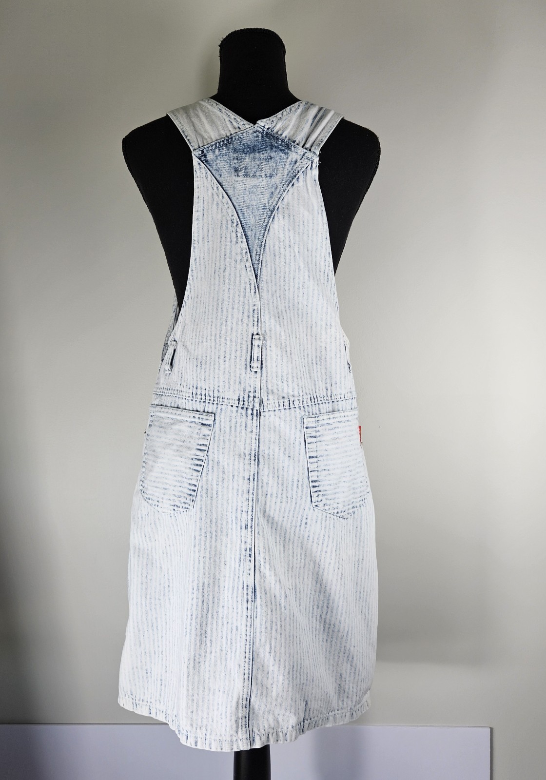 Acid Wash 80s RETRO Striped Denim Overall Skirt Size L Western Country Thunder