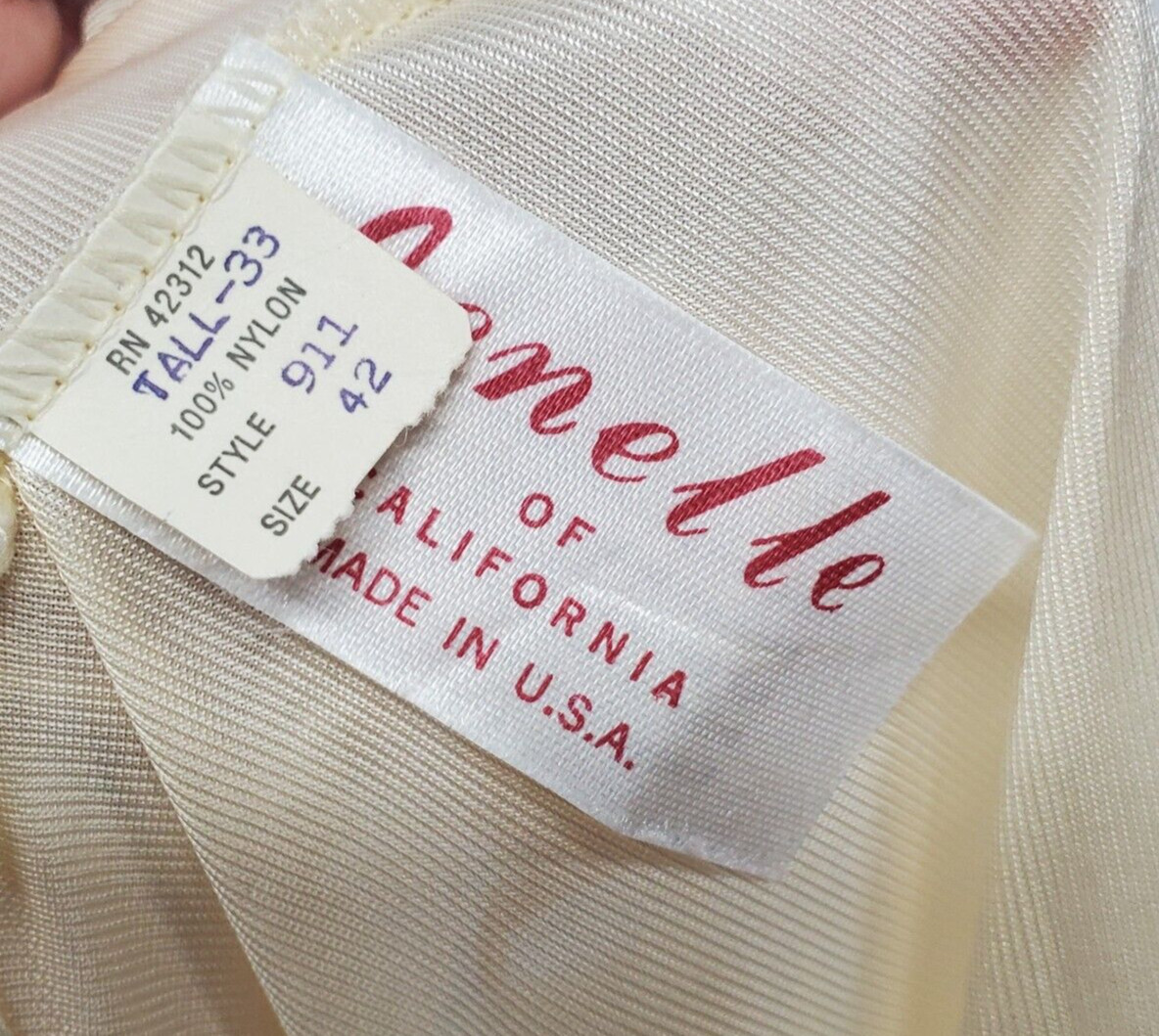Vtg Jenelle of California Slip Dress Long Size 42 Nylon Sleeveless Lacy Cream