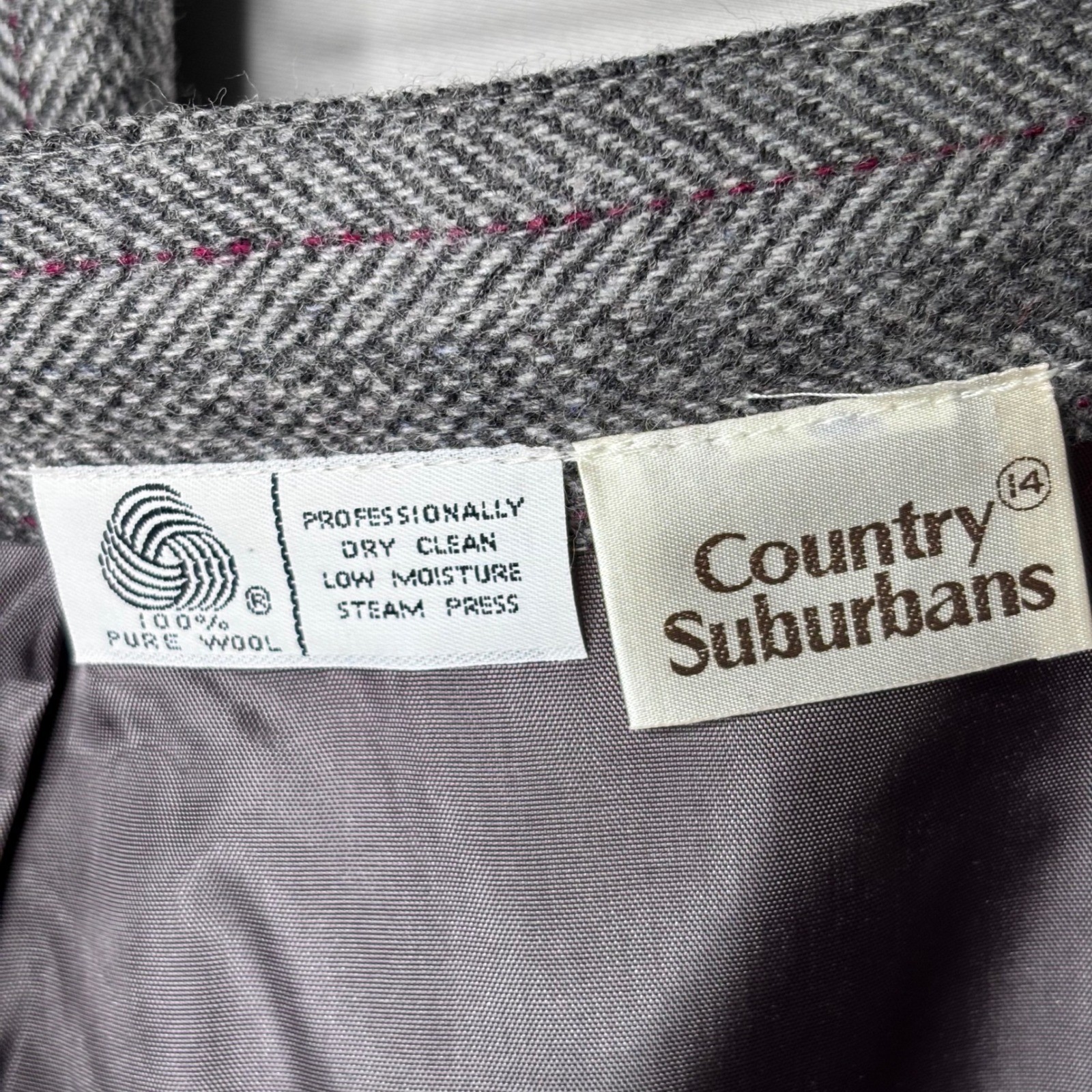 80s Wool Herringbone Blazer and Skirt Set Size M Classic English Countryside