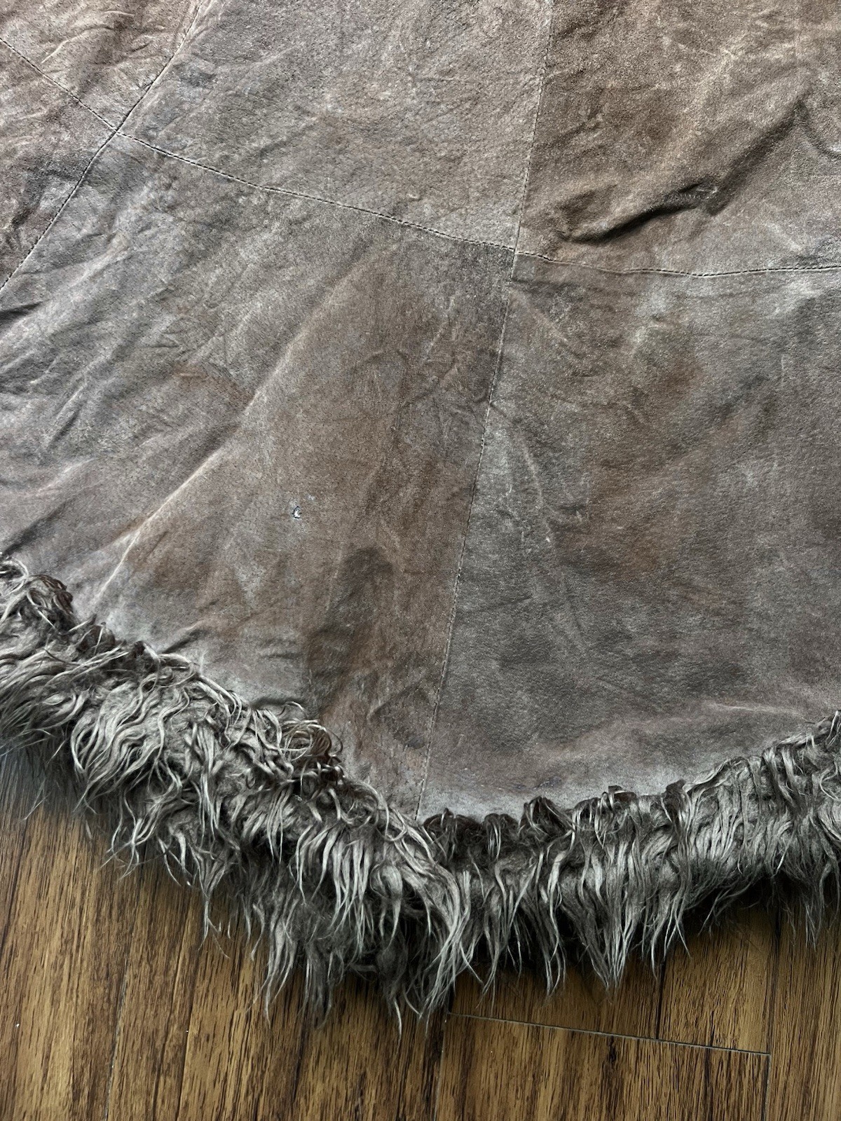 Vintage Suede Leather Poncho Fringe Brown Womens Boho Festival Western Y2K 90s