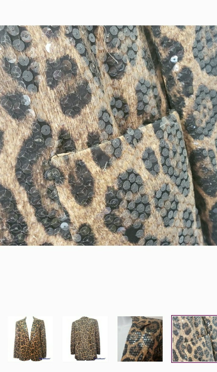 Travilla Blazer Women S Brown Leopard Print Sequin Open Front Jacket Vintage