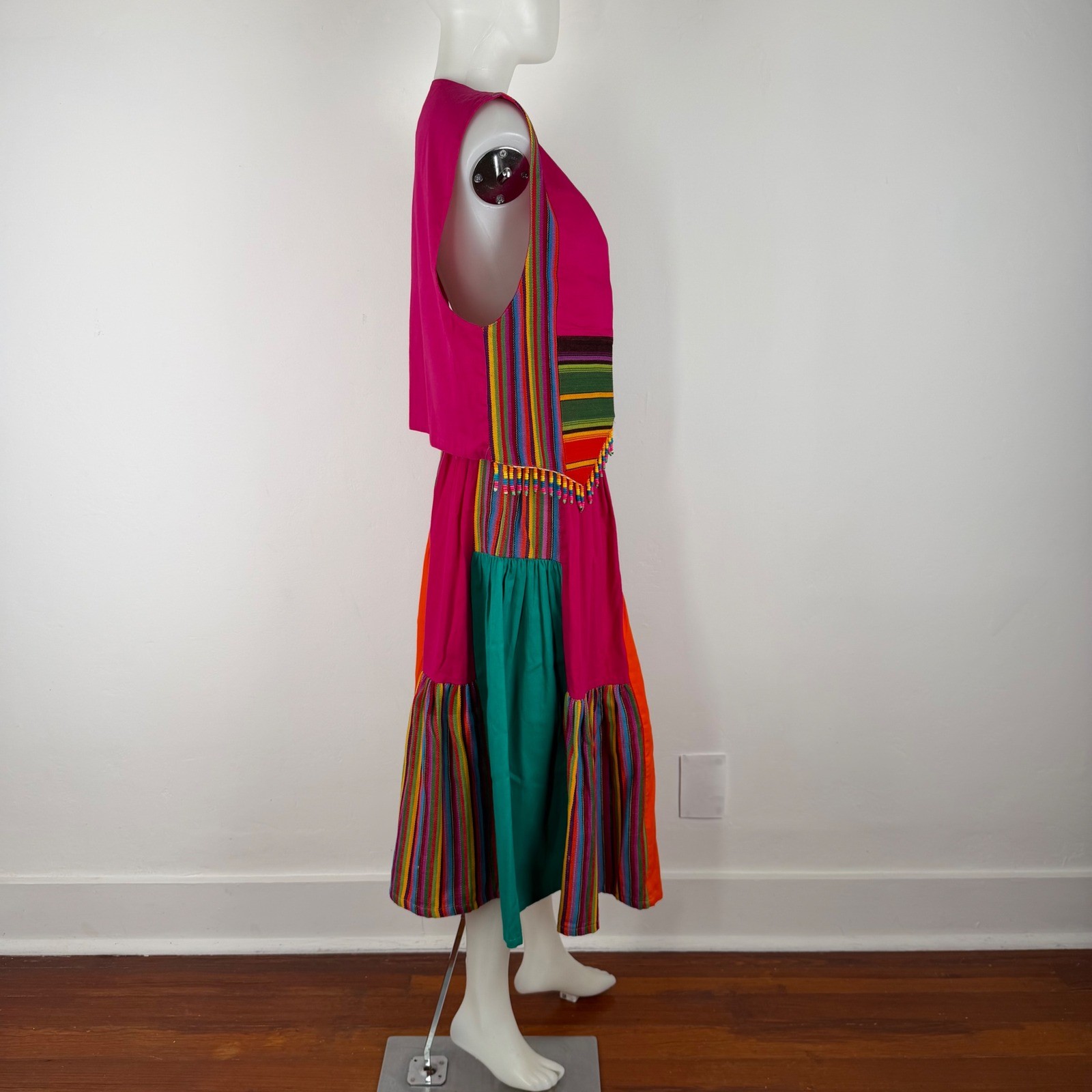 Starfire Vintage 2pc Vest Skirt Set Pink Rainbow Striped Beaded Fringe USA 8 10