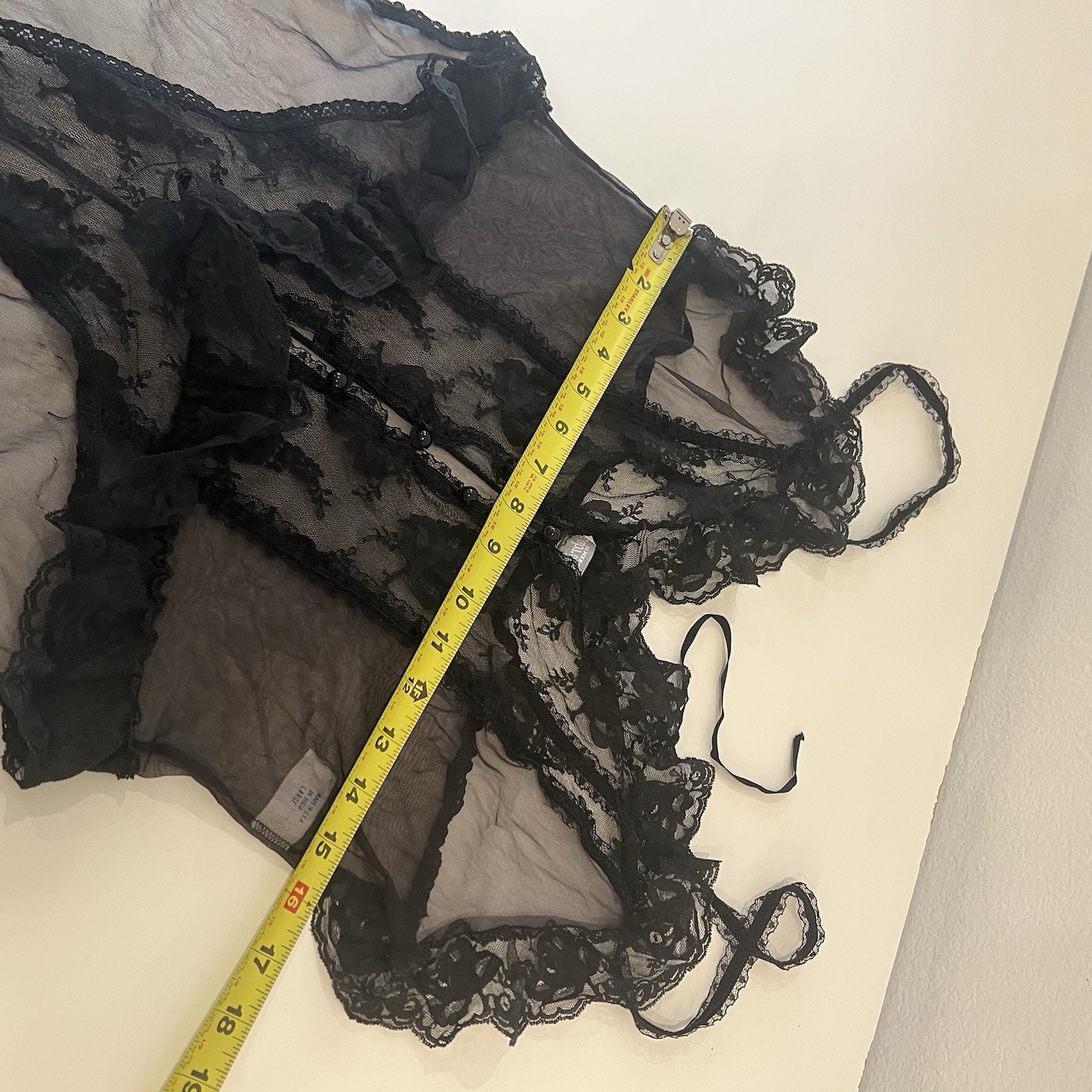 Vintage Sabrina Mervyn’s Sheer Lace Babydoll Teddy Lingerie Black Large USA FF