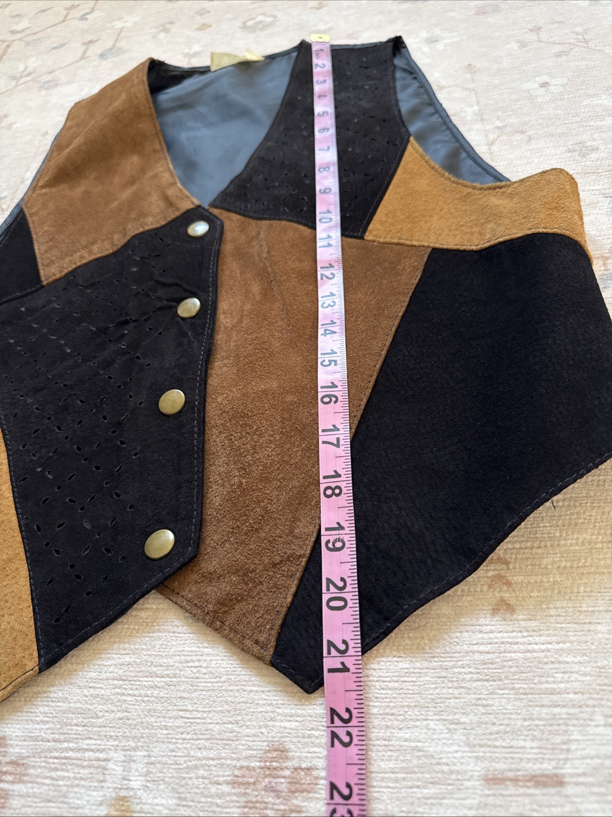 Vintage Suede Patchwork Leather Vest S/M Boho 1970’s Festival Hippie Western