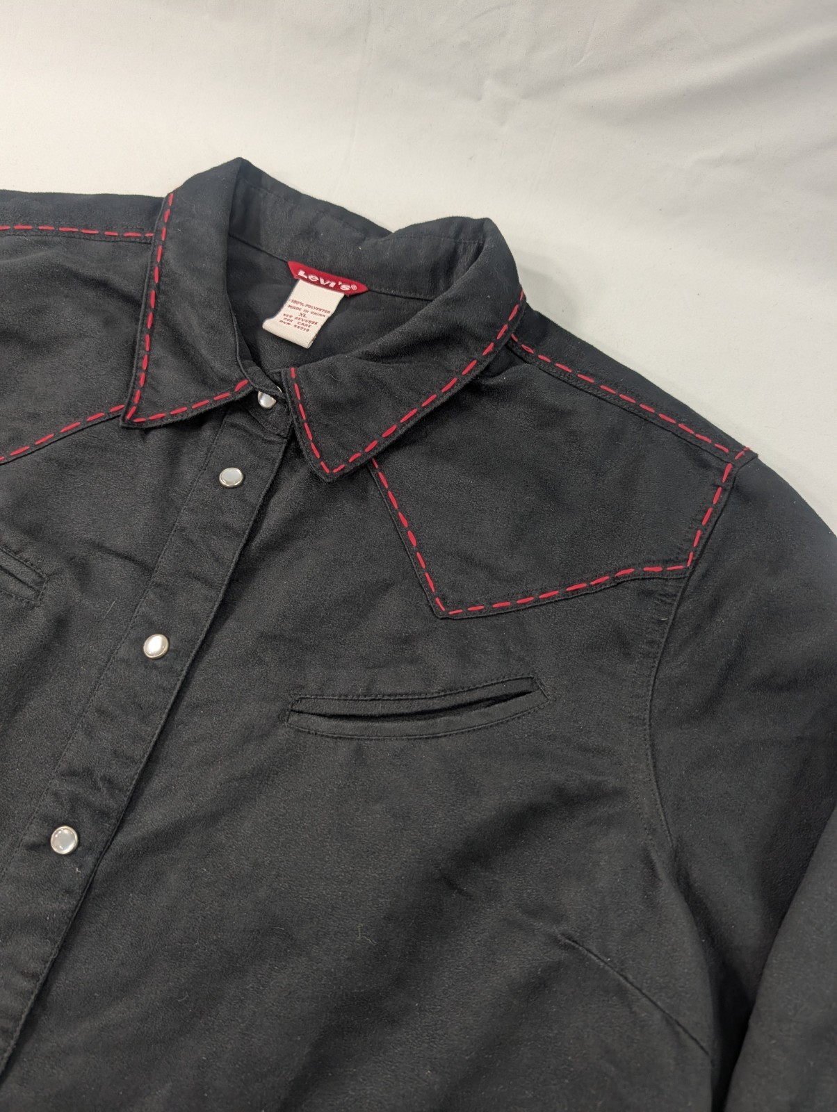 Black Womens Levi Strauss Brown Micofiber Microsuede Western Shirt XL Embroidery