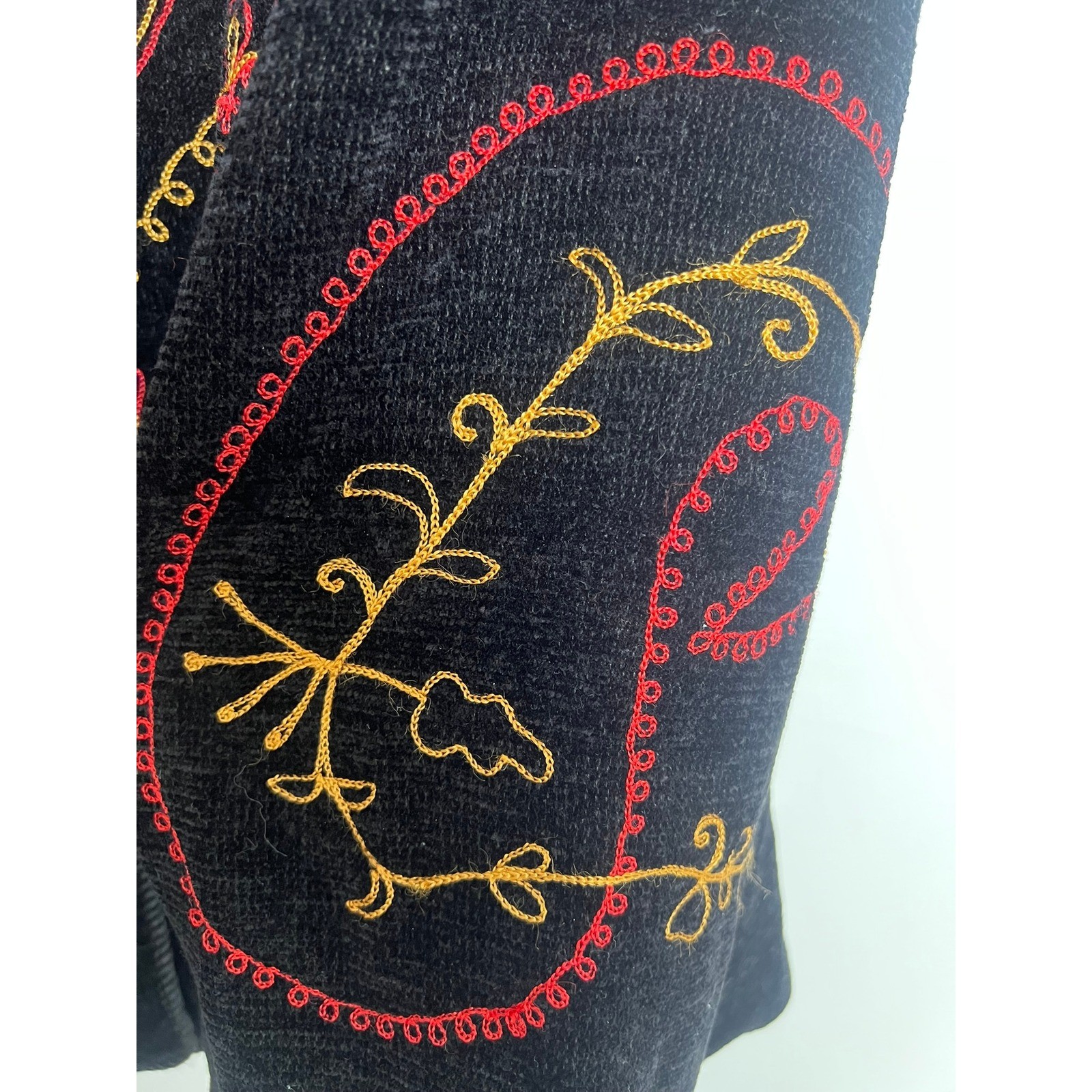 VTG Alex Kim Black Chenille Embroidered Paisley Jacket Wm XL Eclectic Funky Boho