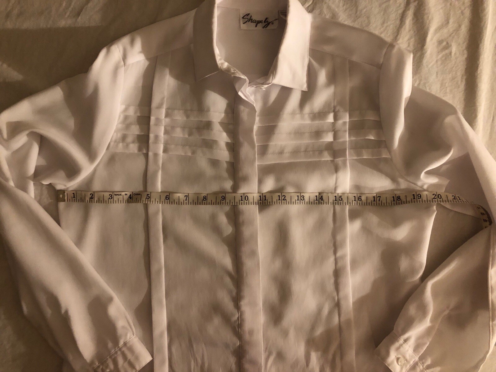 Vtg Shapely Womens 12 Sheer White Long Sleeve Button Up Blouse Neck Tie