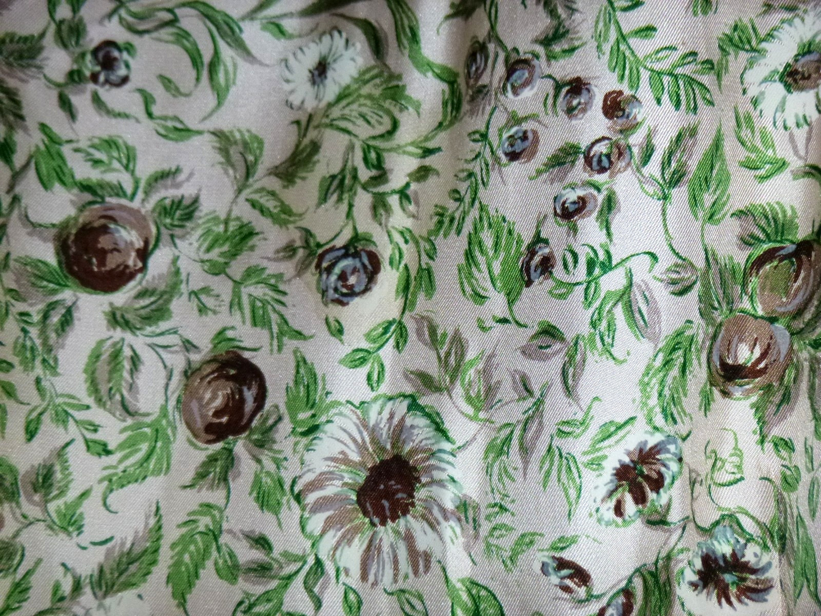 Vtg 1940s Pinkish Tan Silky Floral Dress Sequin Embellishment VOLUP Sz L/XL