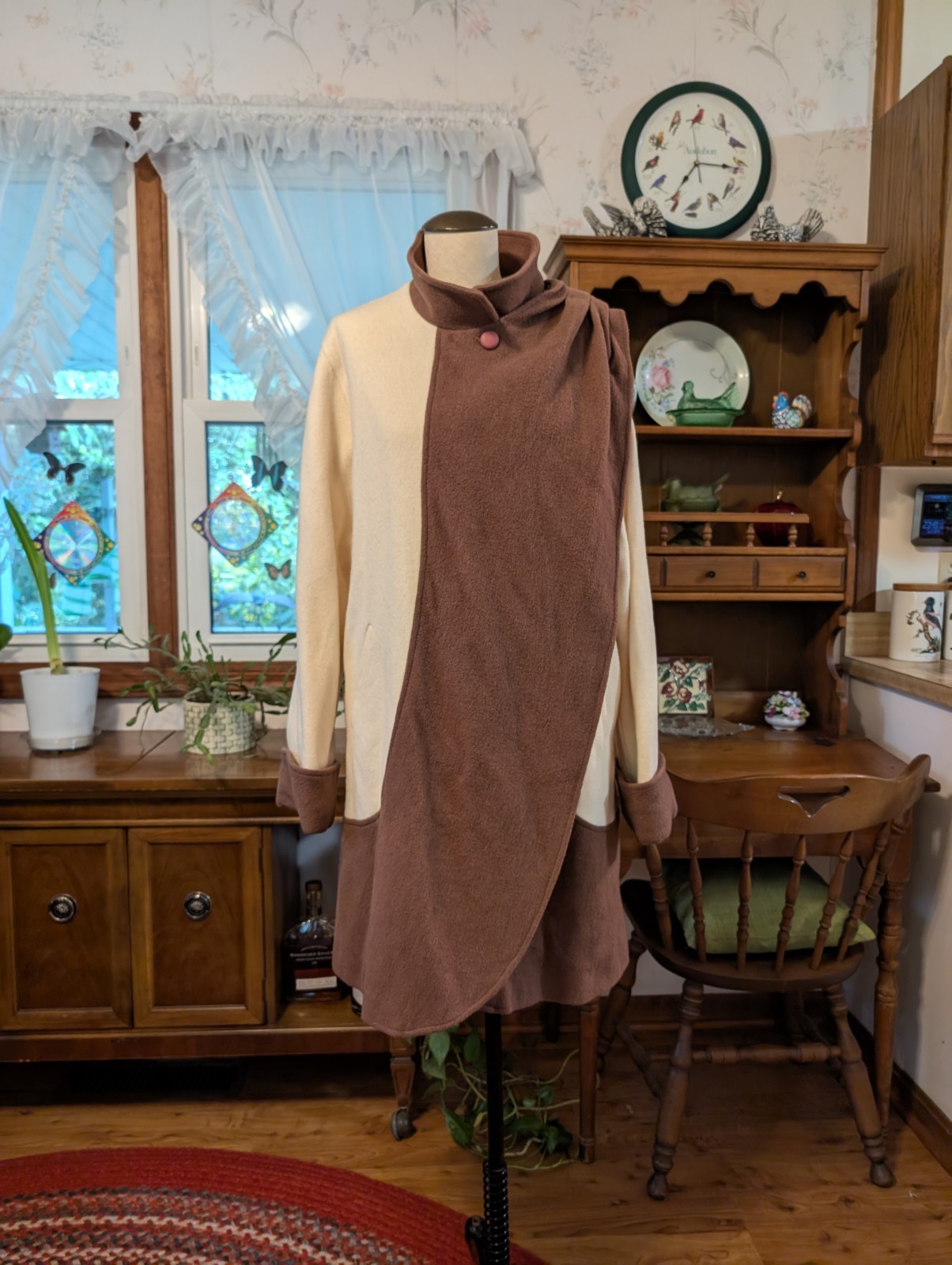 (m) SWINGING! 1960s Wool Swing Wrap Coat WINKELMAN’S Ivory Brown WOOL Vintage