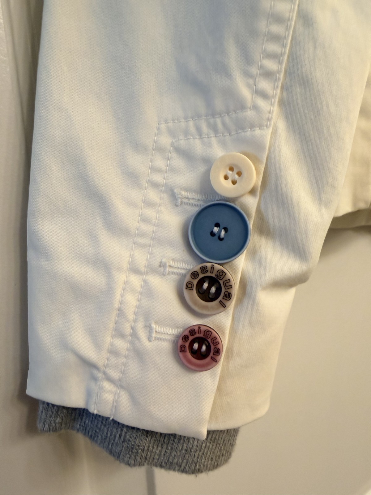 Desigual Cream Blazer Colorful Buttons European Statement Jacket Rare