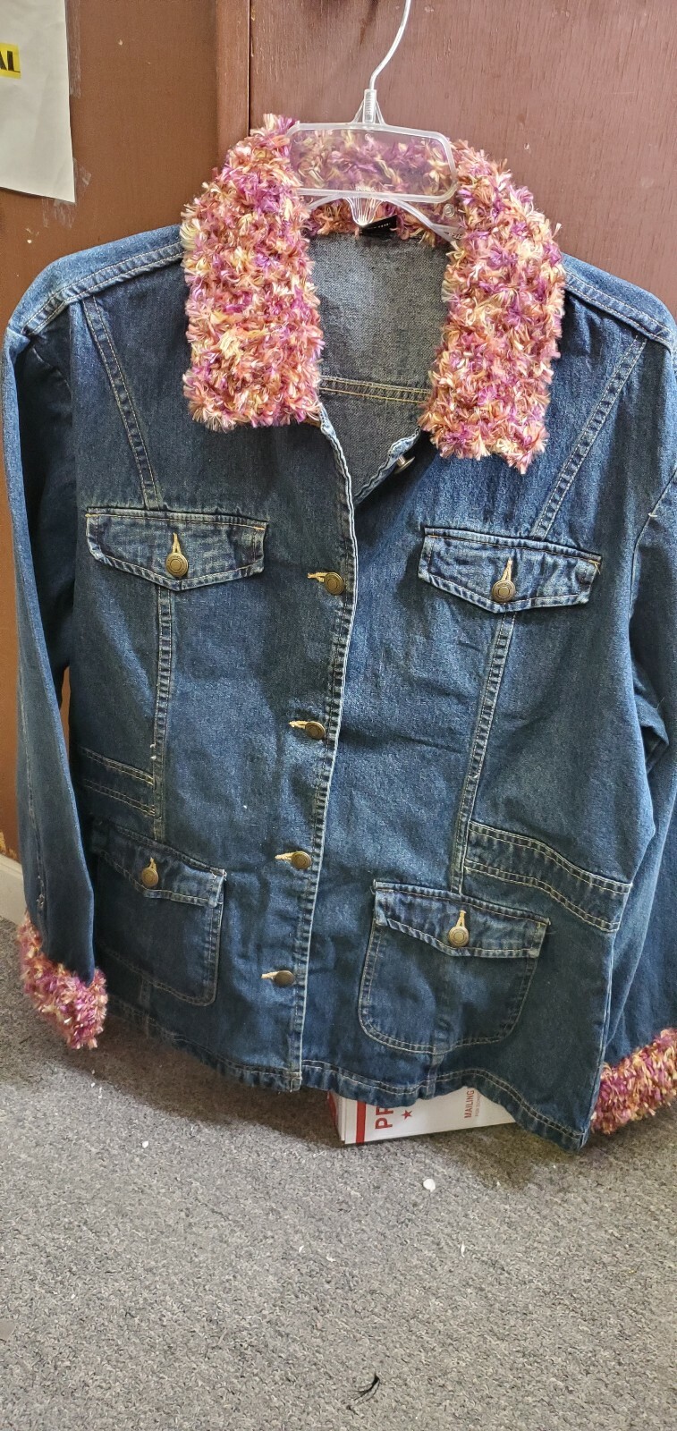 VTG North Crest Women’s Blue Jean Denim Jacket Multicolored Fancy Collar Wc10