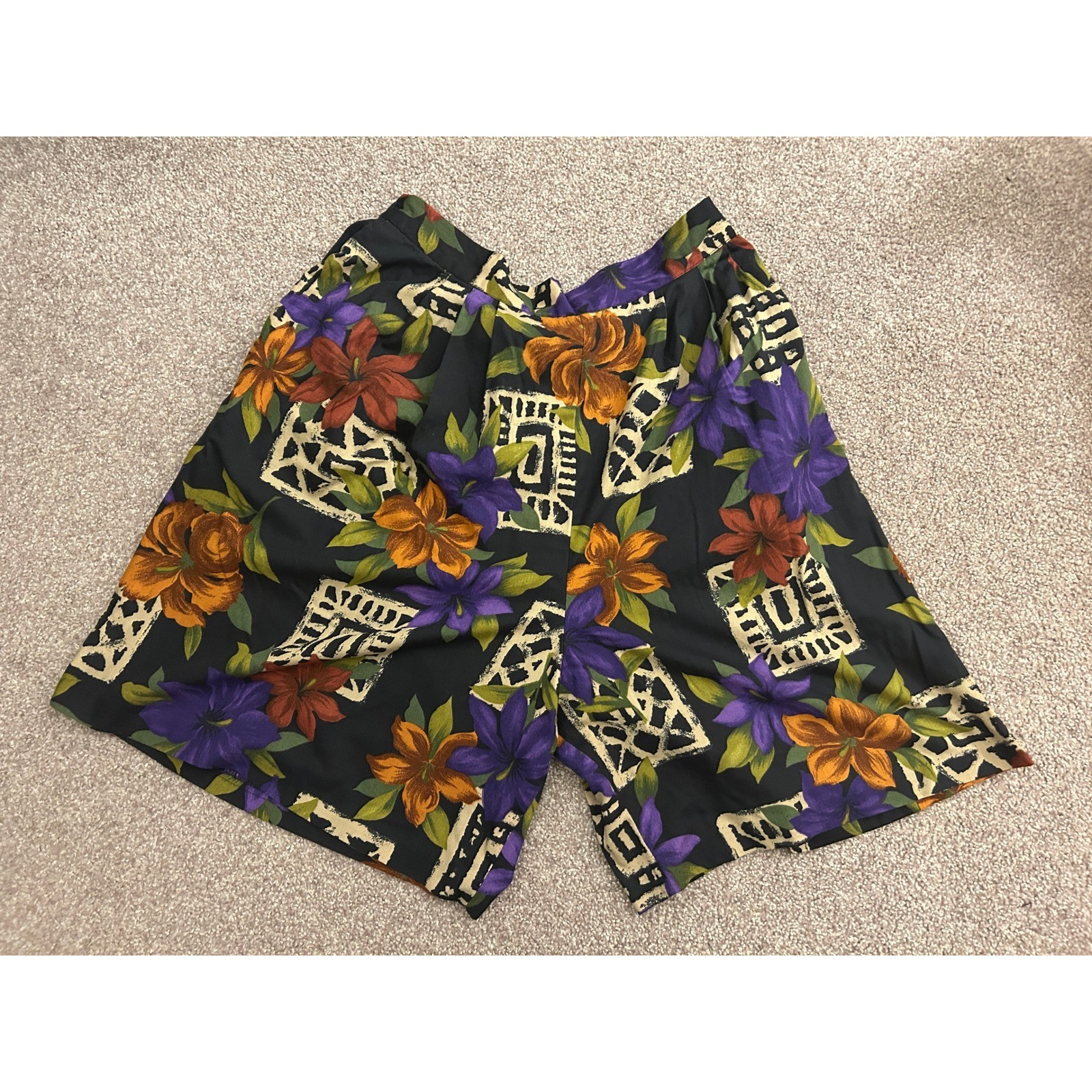 Cristin Stevens Shorts Womens Large Black Floral Vintage 90s Tropical Excellent