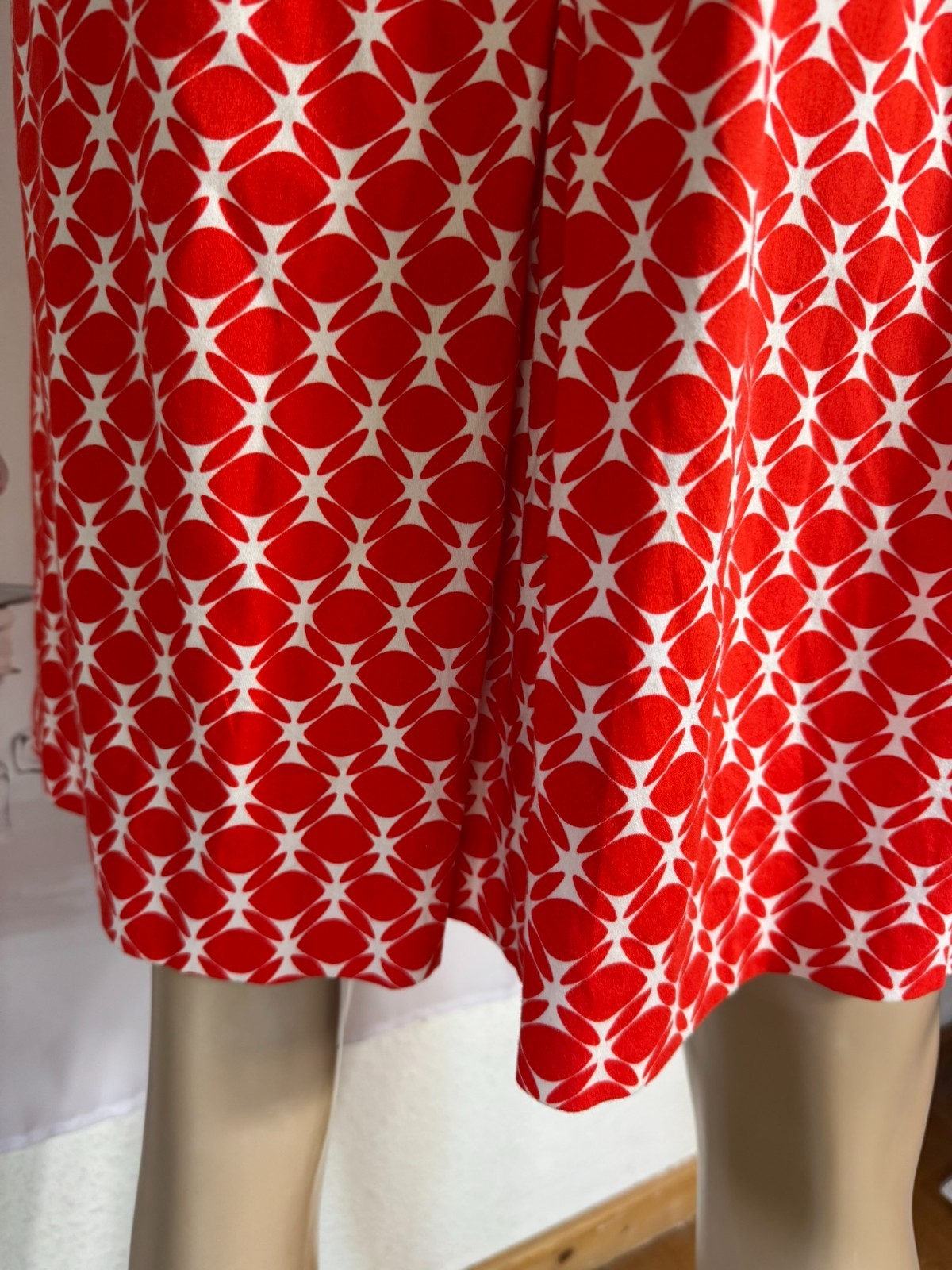Vintage 60s Twiggy Dress Red White Graphic Pattern A Line Retro Sundress 38-42