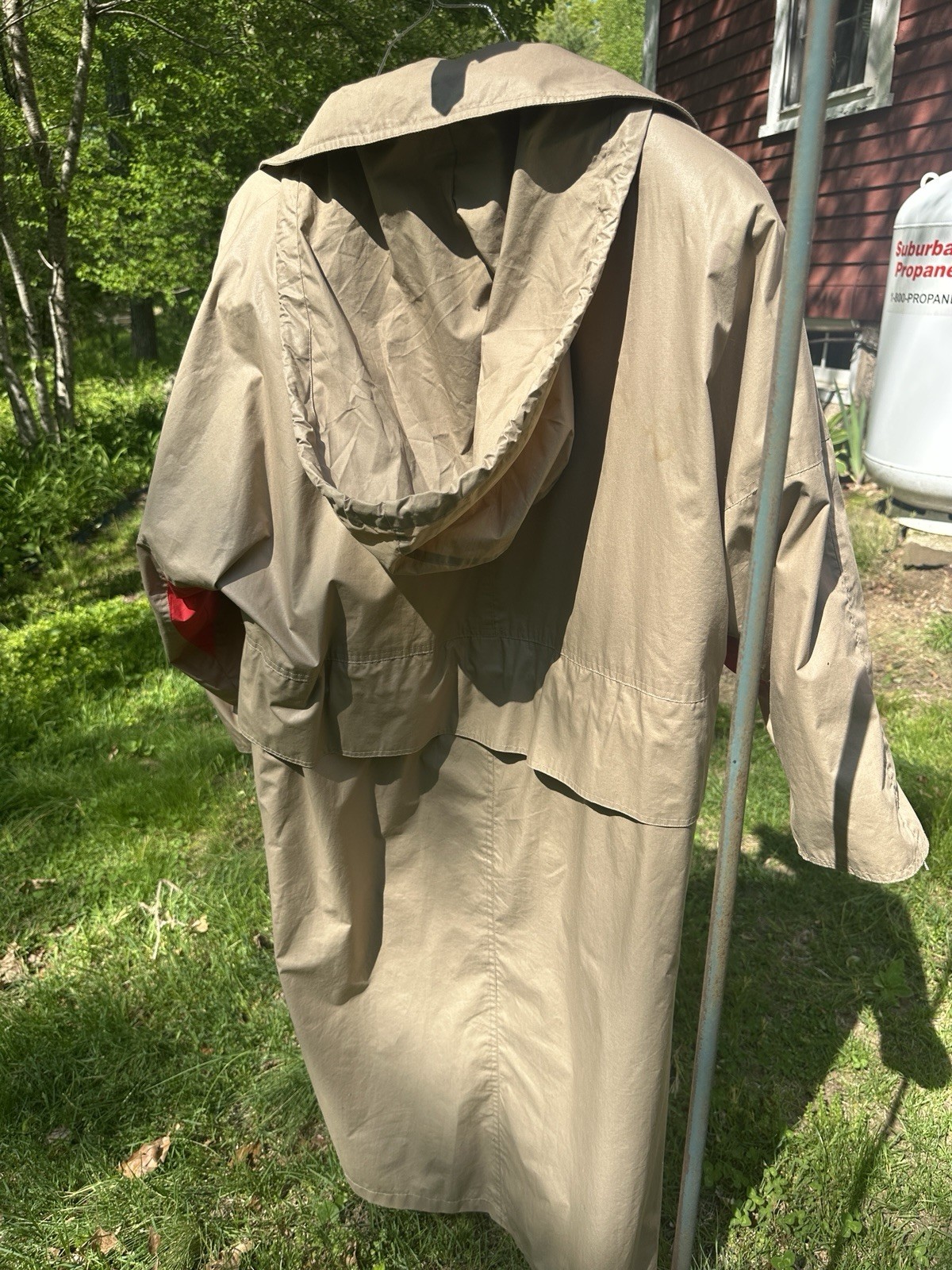Vintage 80s/90s JC Concepts by Jordache Hooded Trench Rain Coat Khaki & Red
