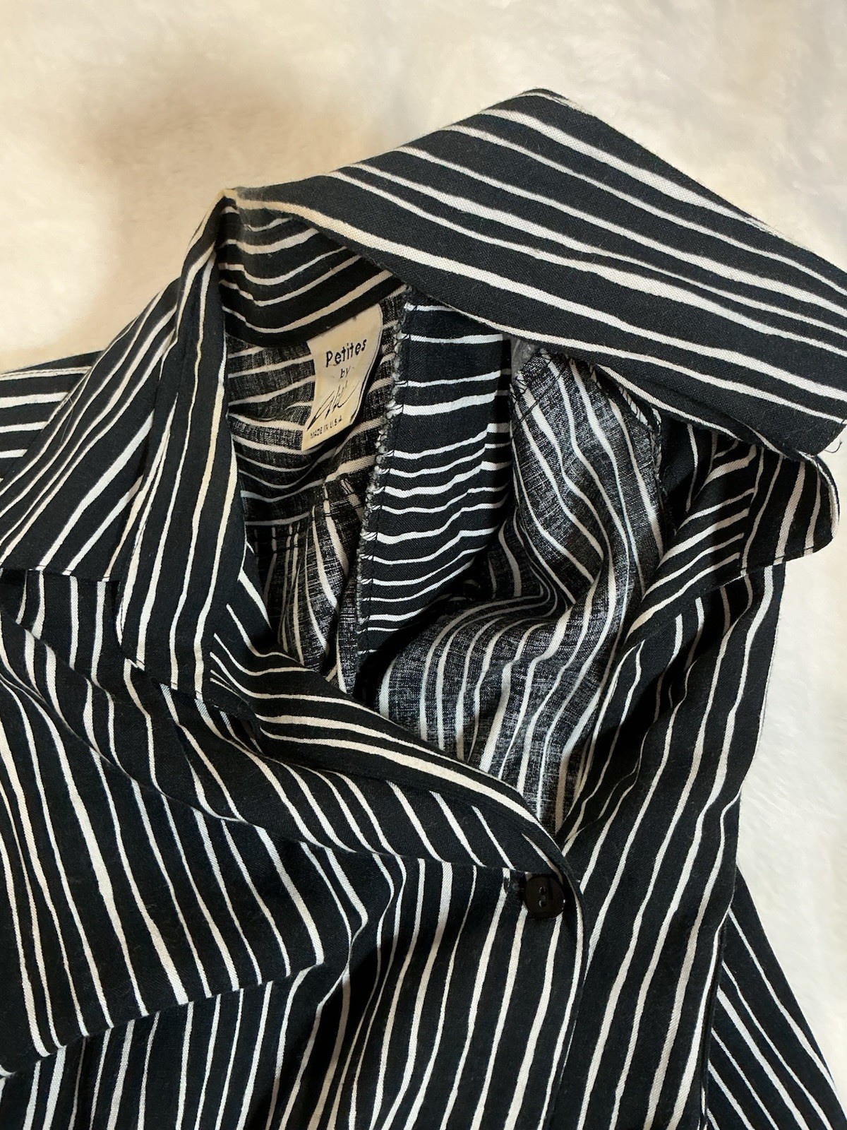 Vintage Petites By Willi 80s 90s Belted Black White Striped Shirt Dress