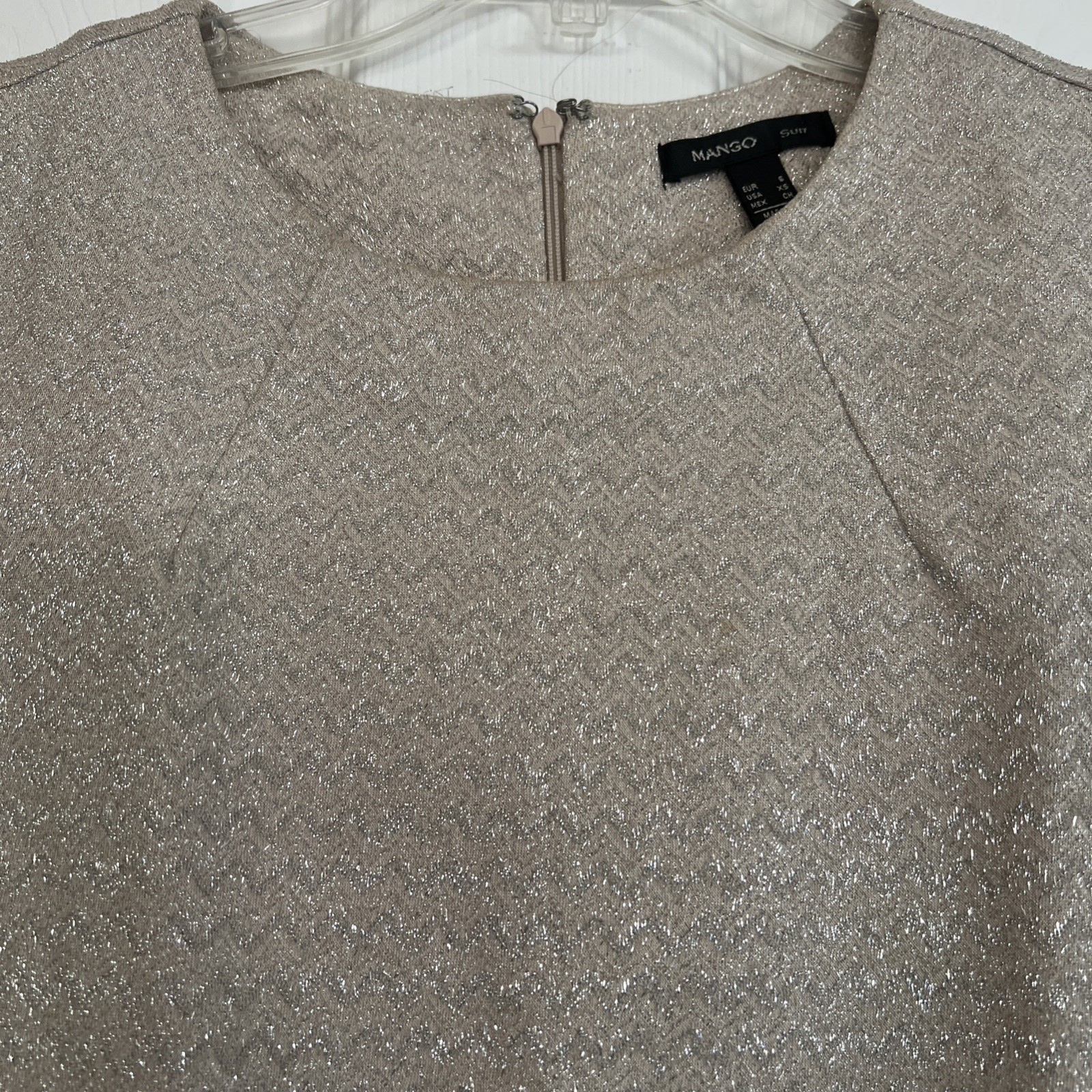 Vintage Mango Silver And Cream Metallic Top Short Sleeve Crew Neck XS/Small