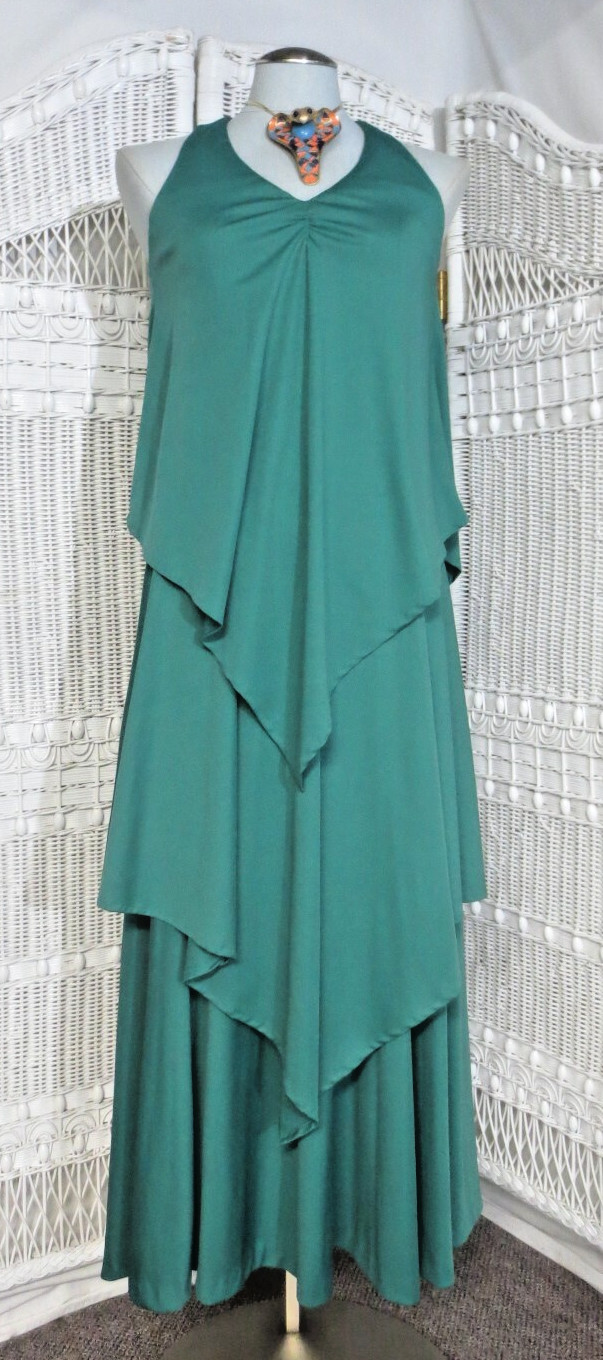 Jody California JT 70’s Vtg Grecian Goddess Layered Maxi Dress Emerald SIze 10
