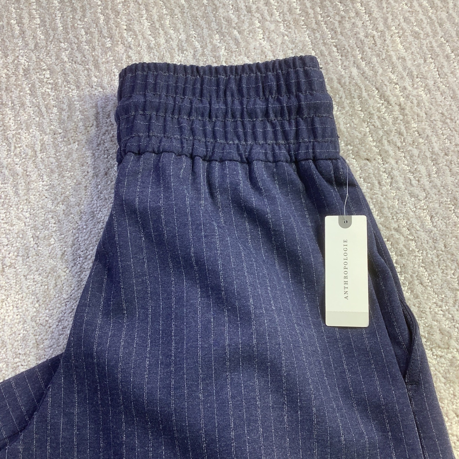 Anthropologie Maeve Navy Pinstripe Wide Leg Elastic Waist Pants Size XS NWT