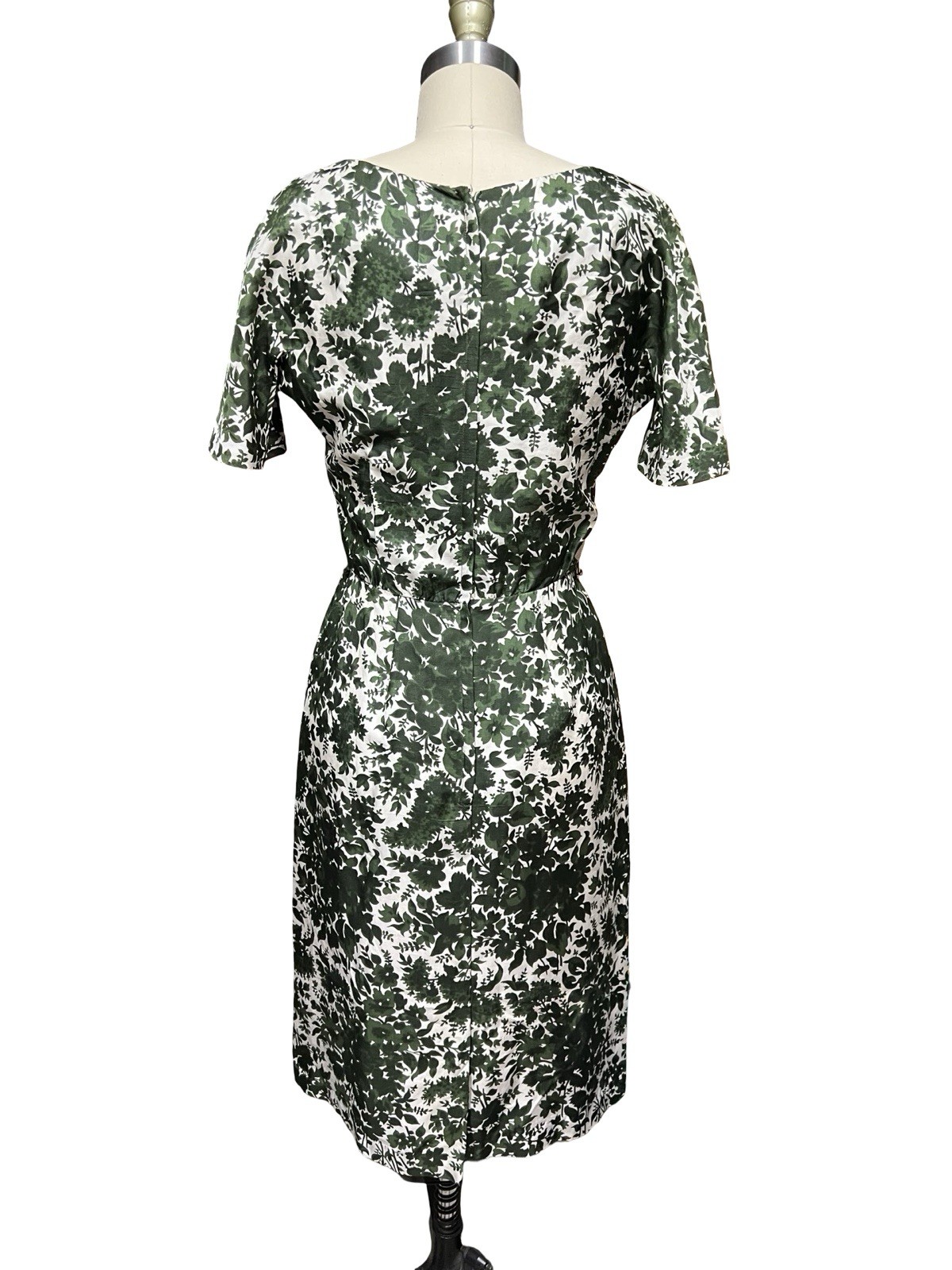 Vtg 1960’s Green Silk dupioni Wiggle day dress Notched Collar Frenchshire S