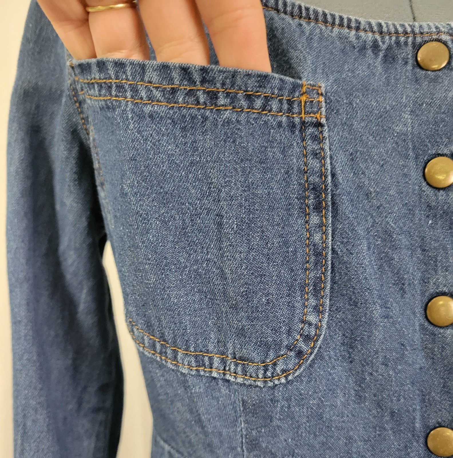 Vintage Moda Int’l Raised Waistline Button Down Flared Denim Dress Size 8