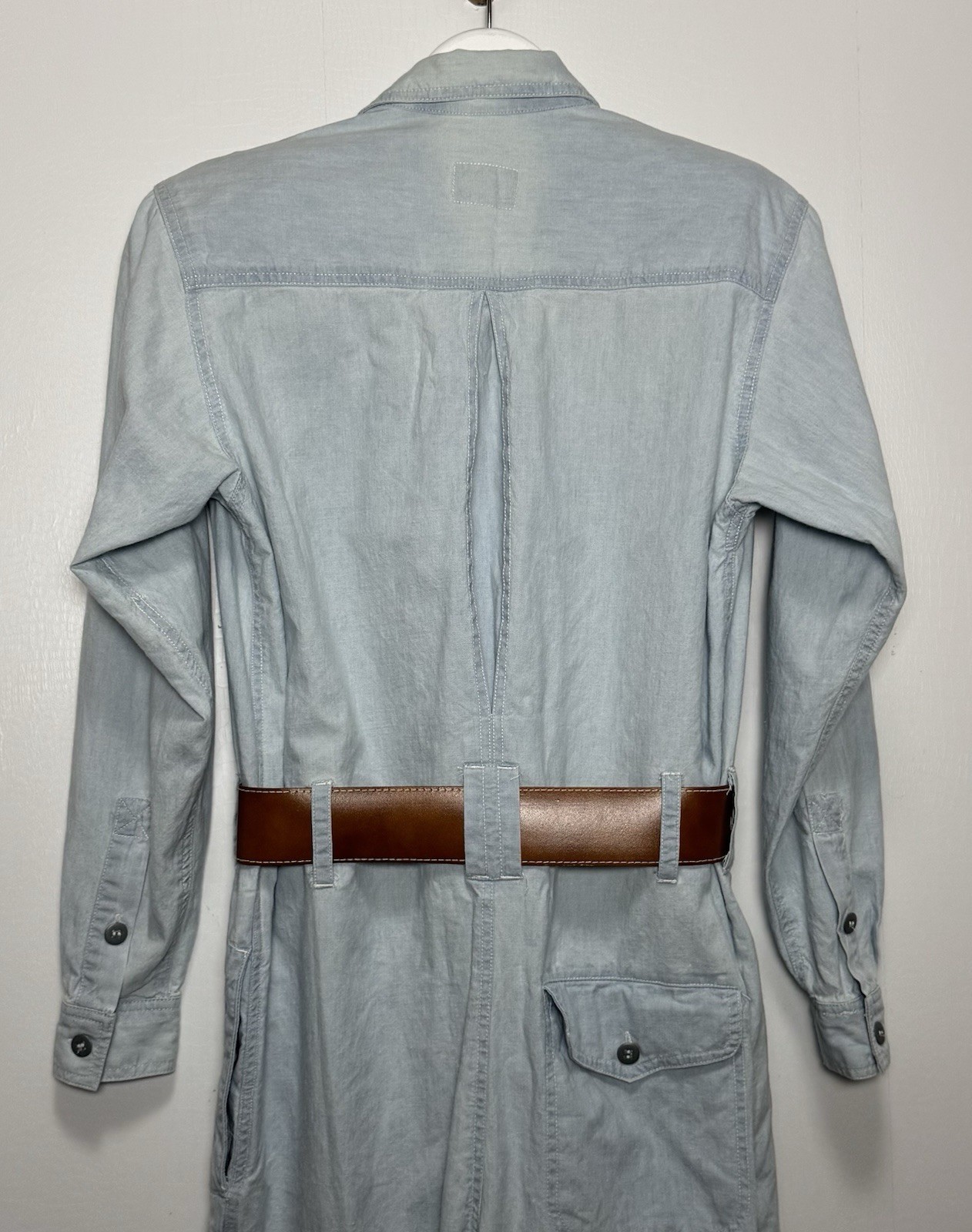Vintage Liz Wear S Chambray Utility Jumpsuit Belted 90s Workwear