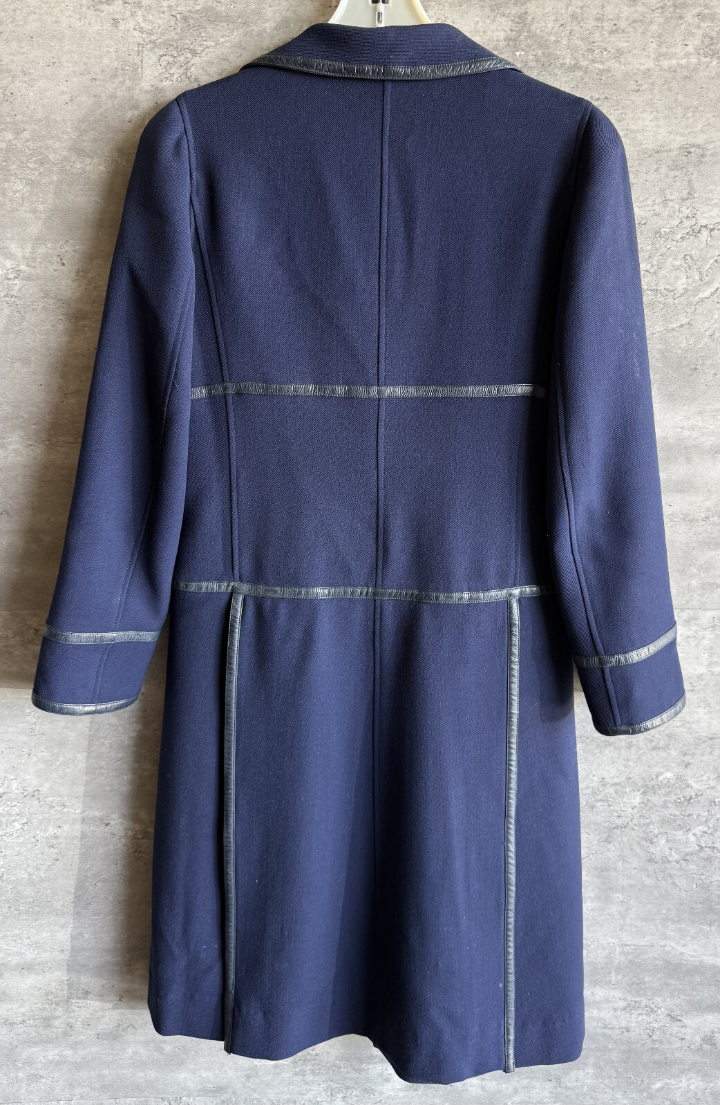 Vintage 1970s Courreges Paris Navy Blue Wool Blend Double-Breasted Coat Size 0