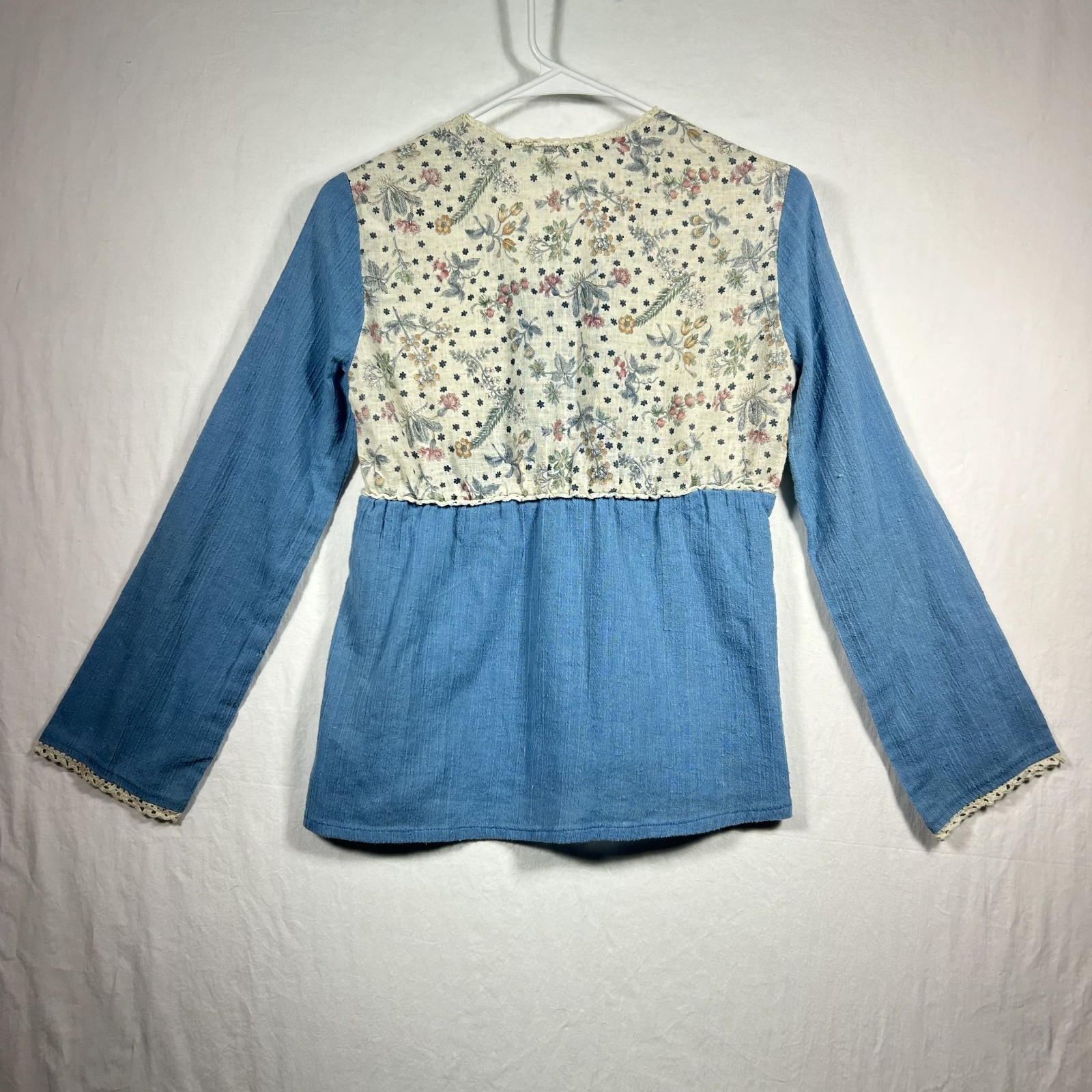 VTG Y2K You Babes Cottagecore Prairie Peasant Boho Shirt Denim Womens Size Med