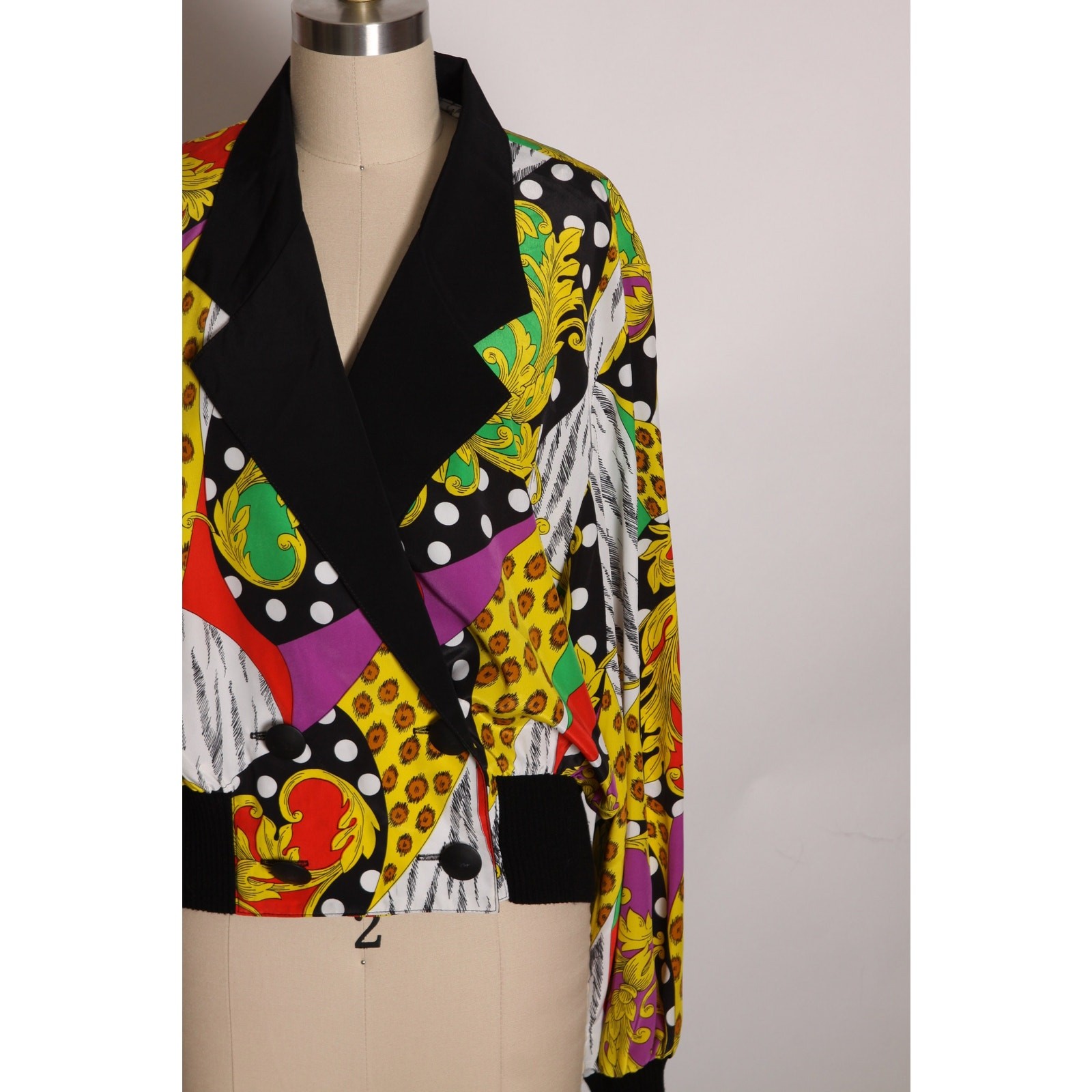 1980s Multi-Colored Long Sleeve Abstract Geometric Blouse by Caron