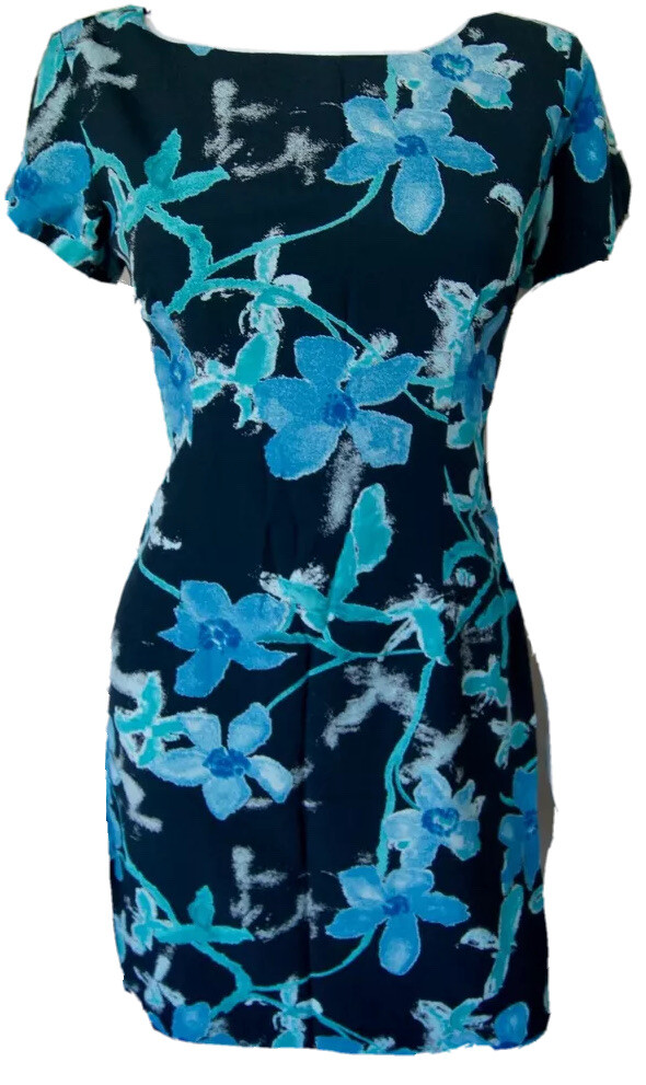 Rabbit Designs USA made Blue Green Turquoise Short Sleeve Short Dress SZ 8
