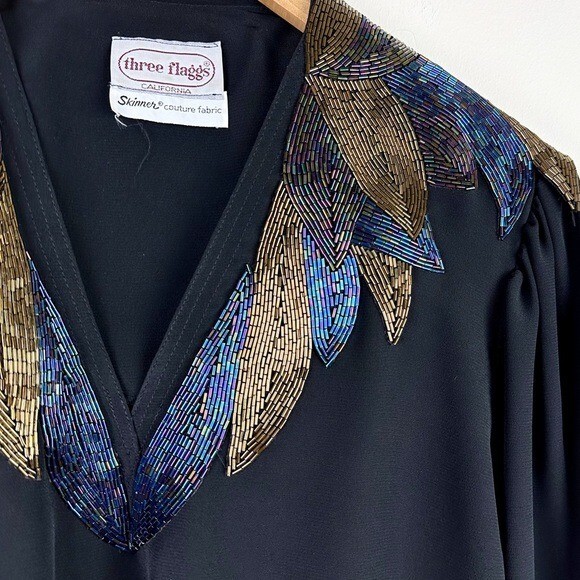 Three Flaggs 80’s Vintage Beaded Collar Blouse