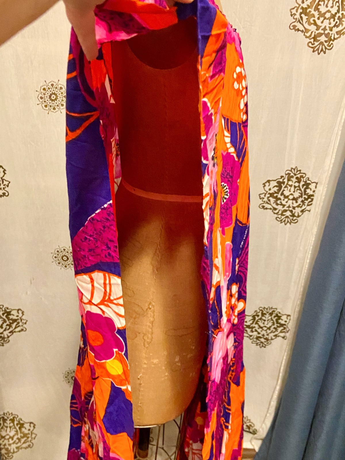 Vintage McInerny Psychedelic OPEN SIDES Hawaiian Maxi Coverup Caftan Dress L
